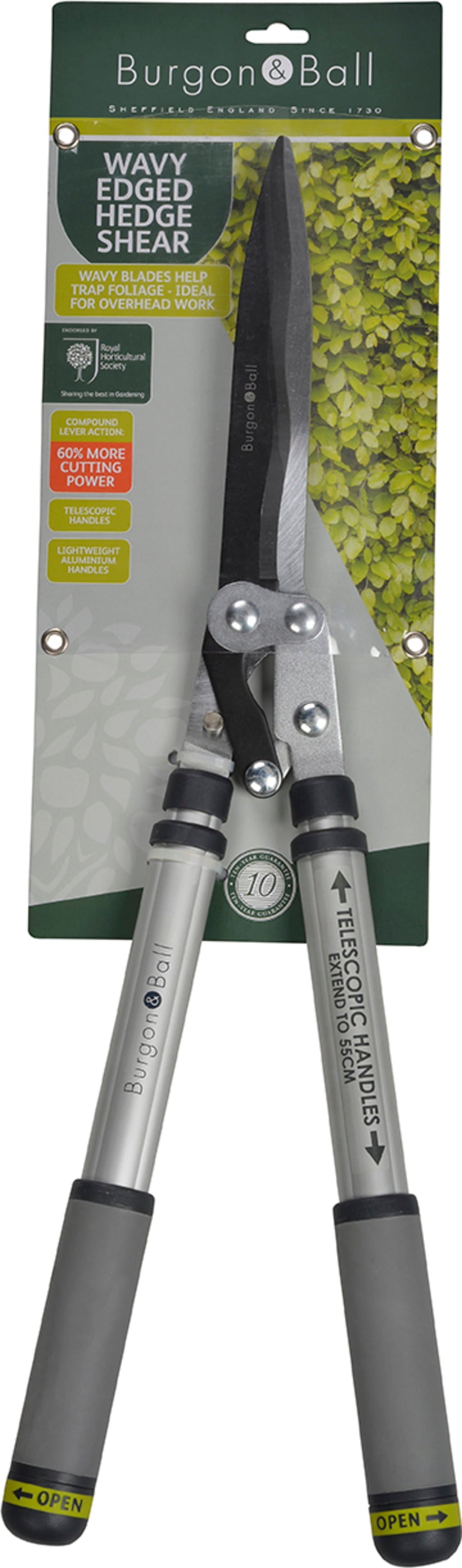 Burgon & Ball Telescopic Wavy Edged Hedge Shear - RHS Endorsed