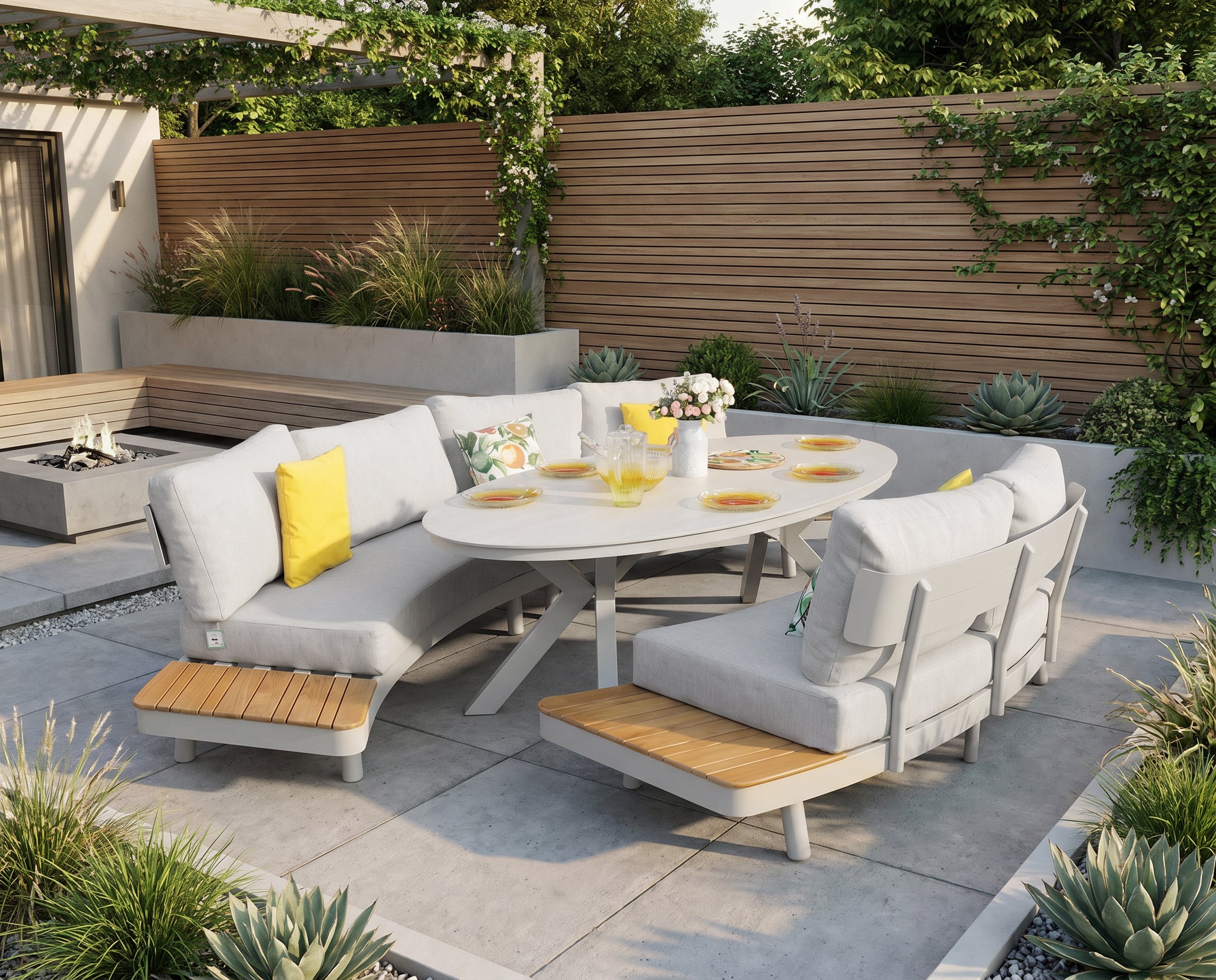 Canaria Oval Lounge Set includes 4-Seater Curved Sofa, 2-Seater Curved Sofa and Oval Table
