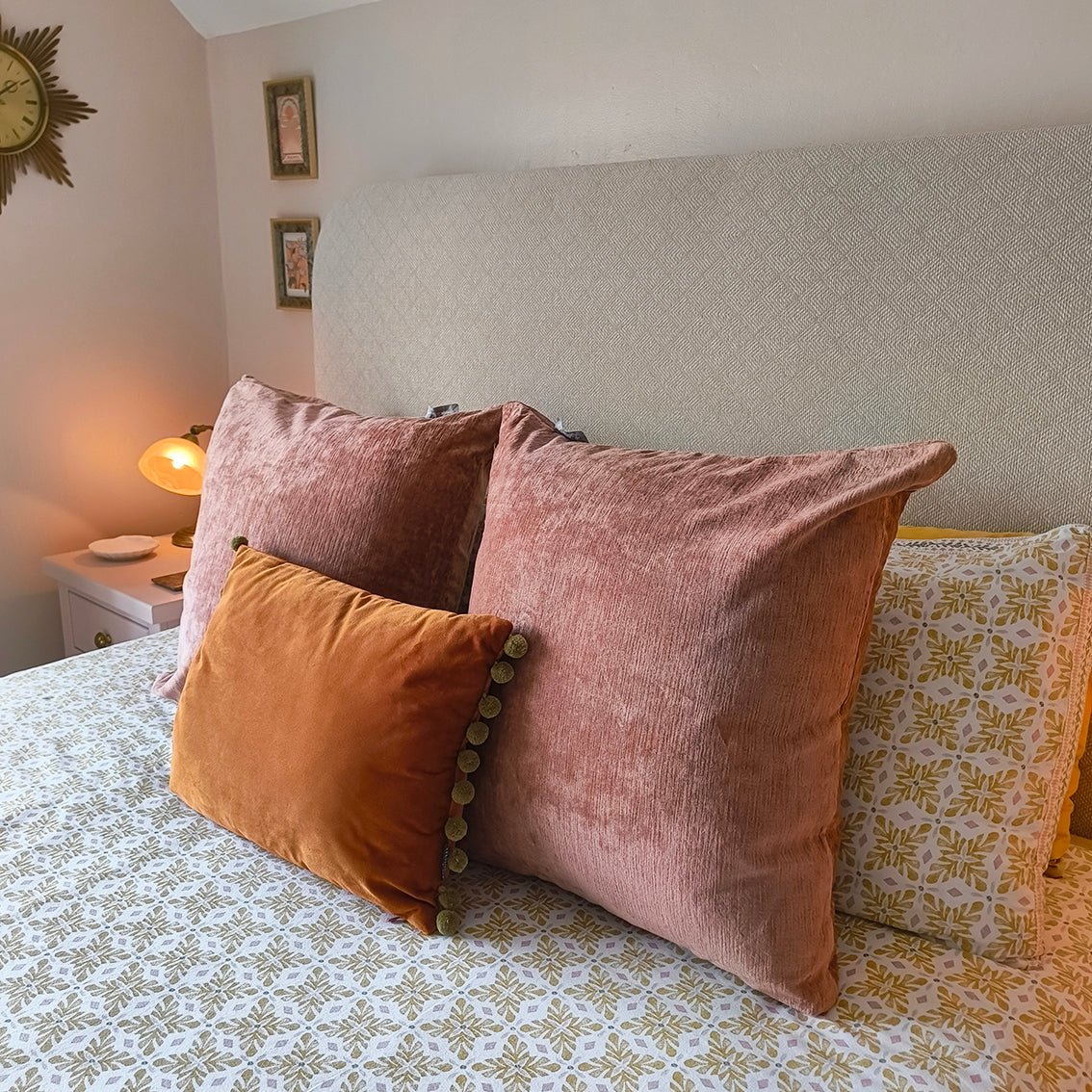 Lisa Pryde Luxury Crushed Velvet Cushion with Duck Feather Insert - Coral
