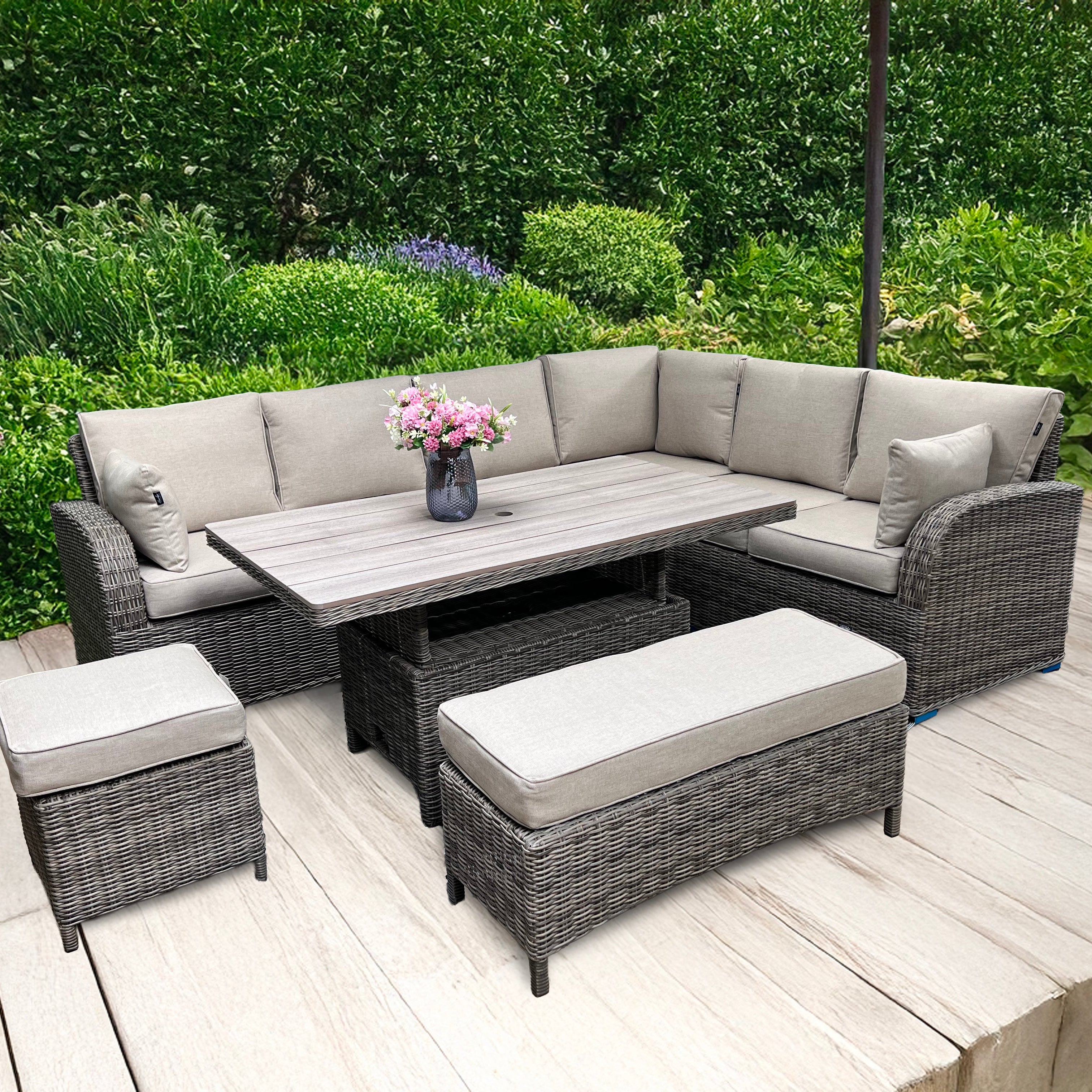 Havana L Corner Polywood Lounge Dining Set with Height Adjustable Table