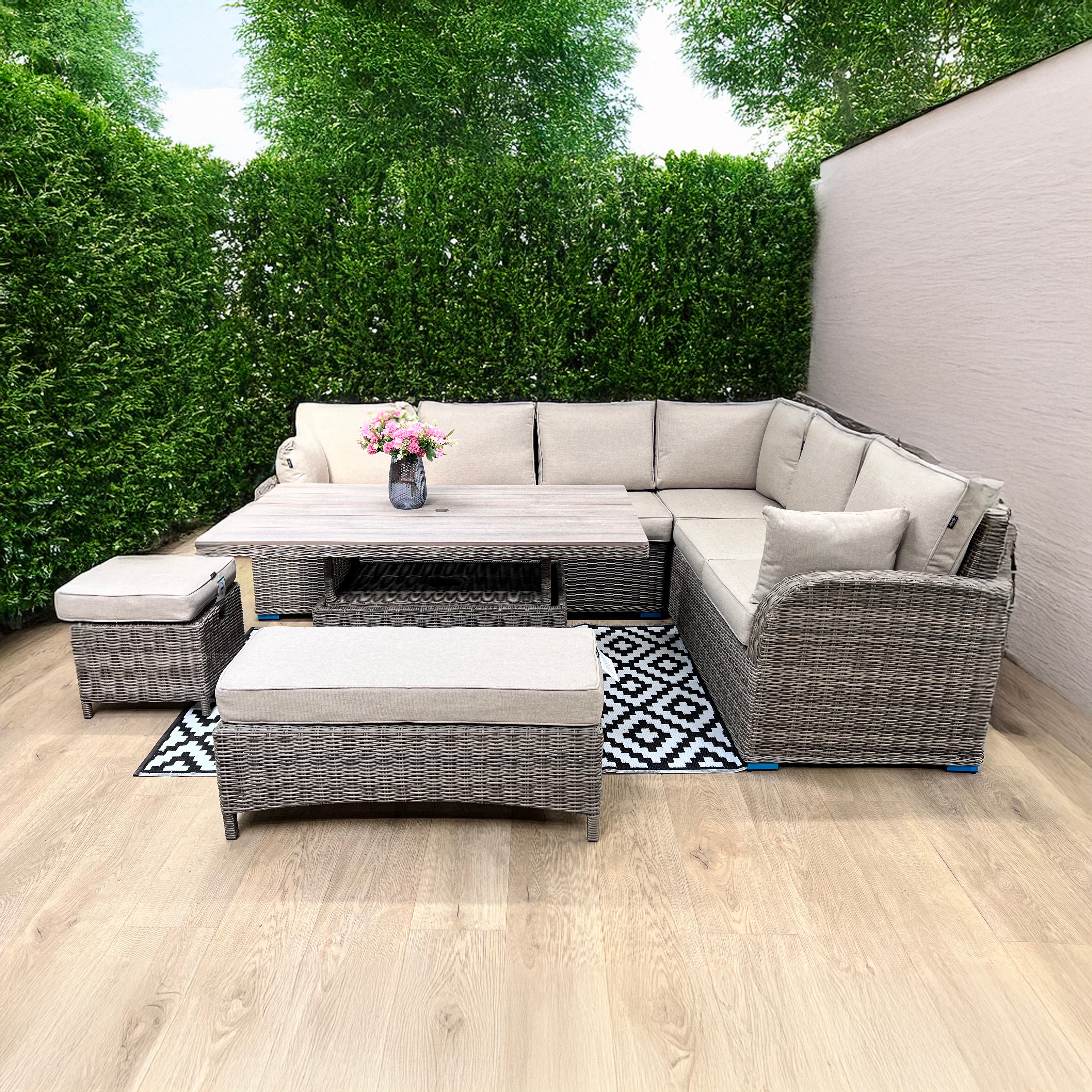 Havana L Corner Polywood Lounge Dining Set with Height Adjustable Table