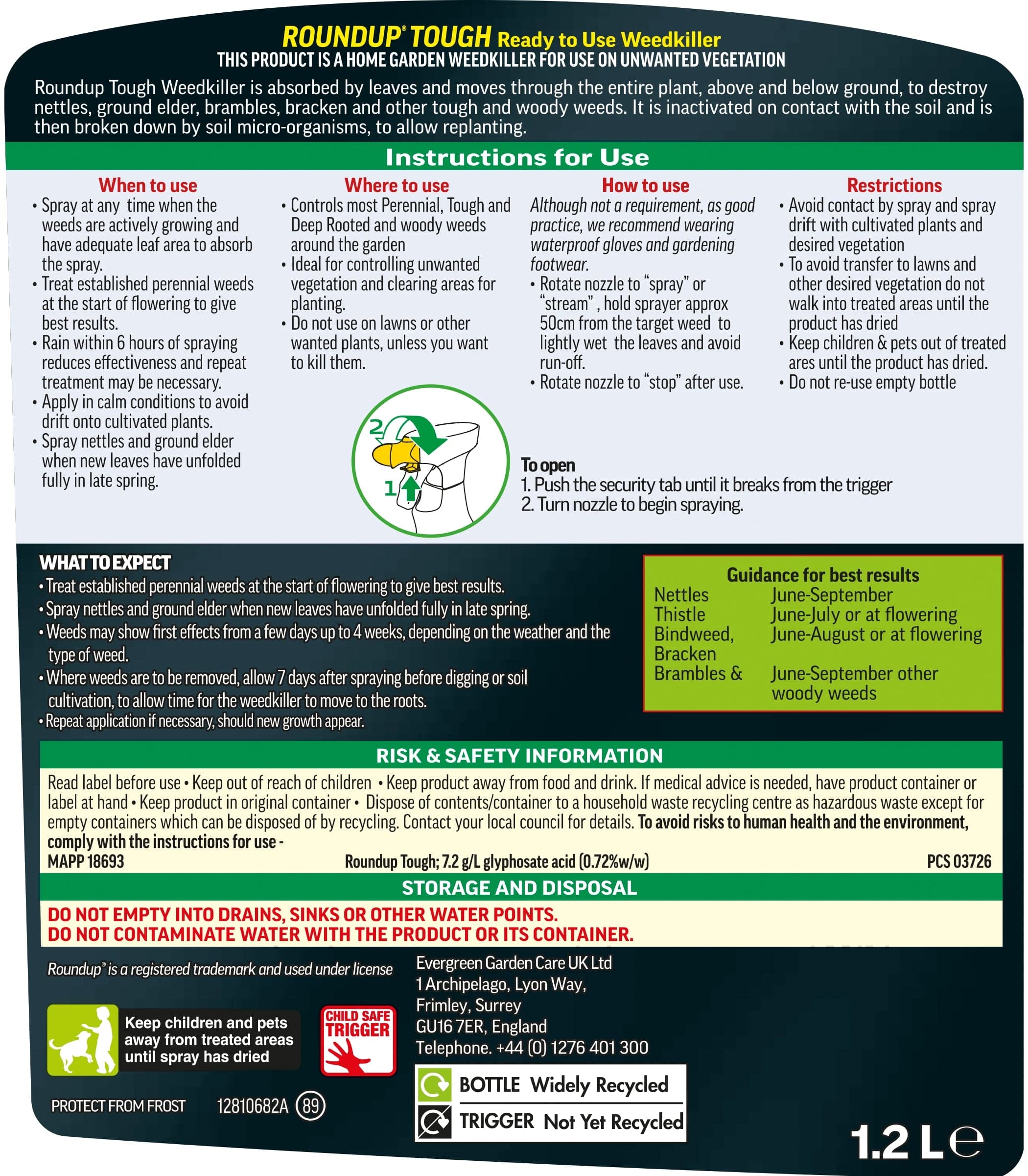 Fast Action Roundup TOUGH Weedkiller 1L Ready To Use for Nettles, Brambles, Thistles & Dock
