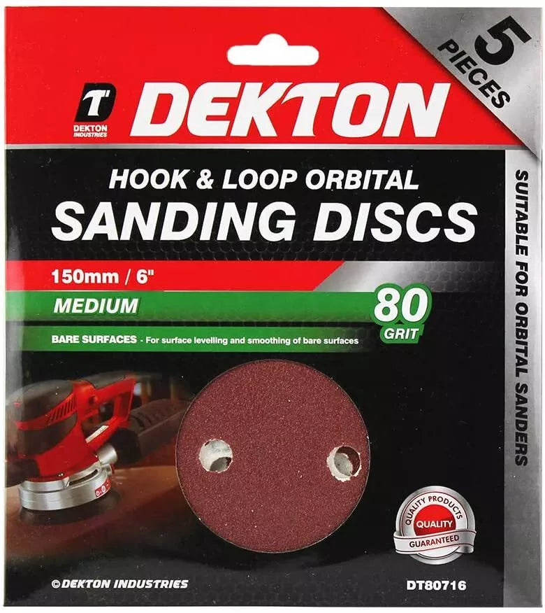 Dekton Hook & Loop Orbital Sanding Disks 125mm - Medium 80 Grit