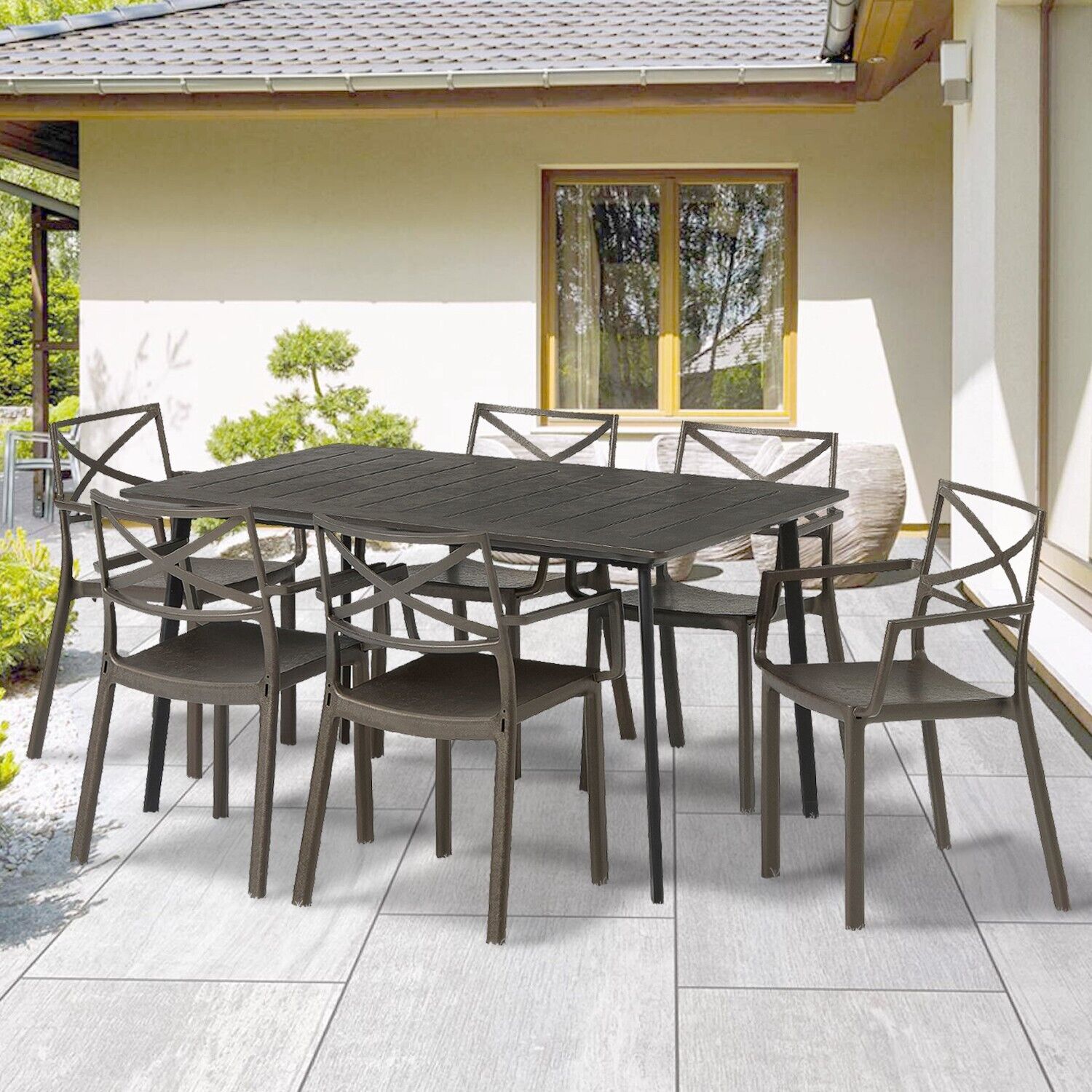 Metalix Dining Table and Chair Set of 6 - Bronze