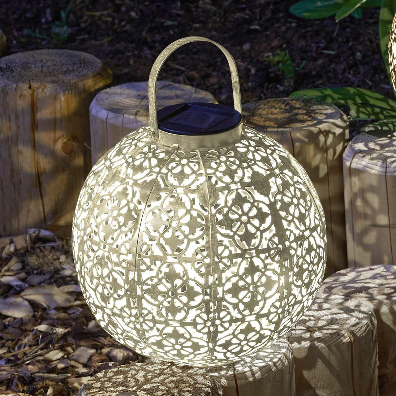 Smart Garden Gold & Cream Damasquette Solar Lantern