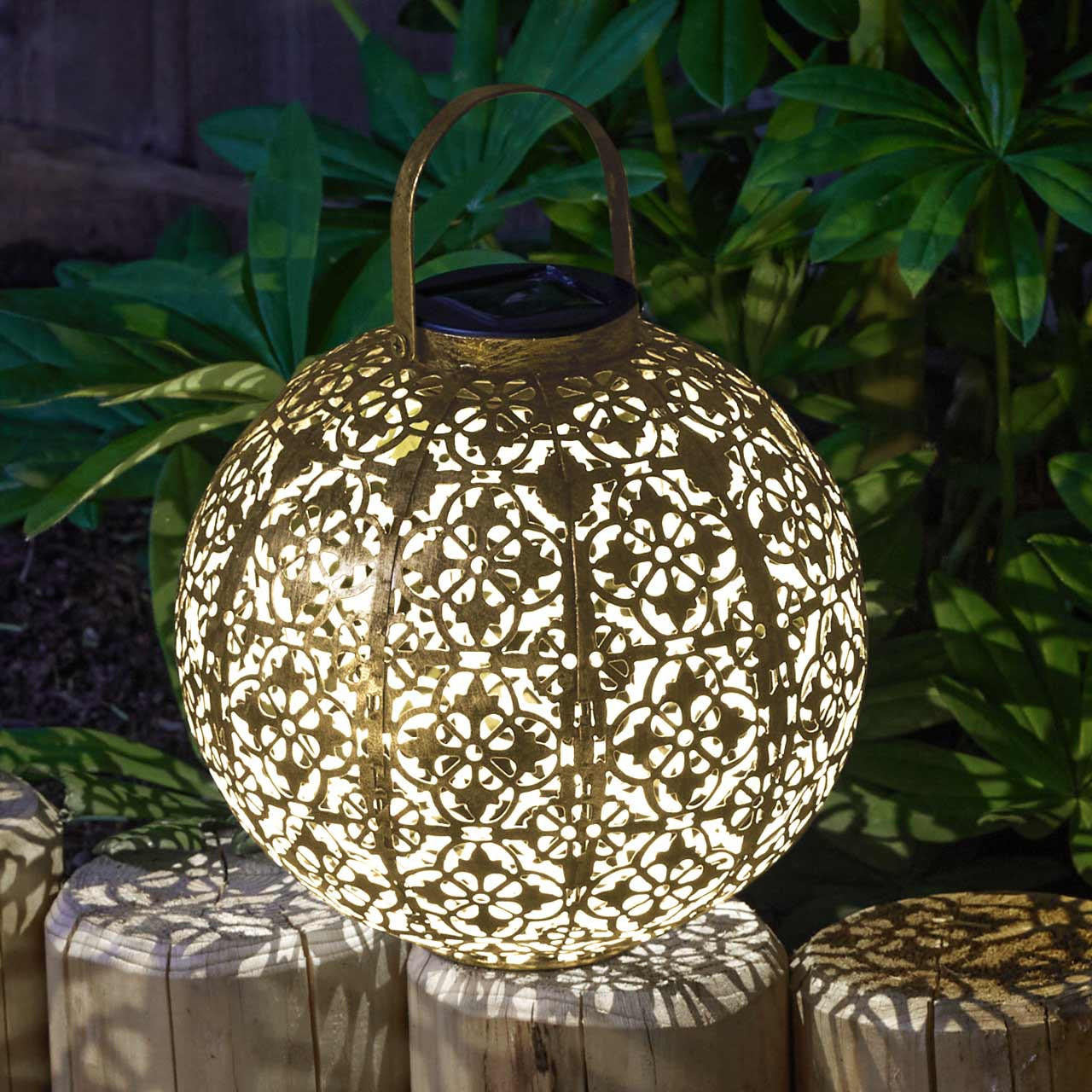 Smart Garden Gold & Cream Damasquette Solar Lantern