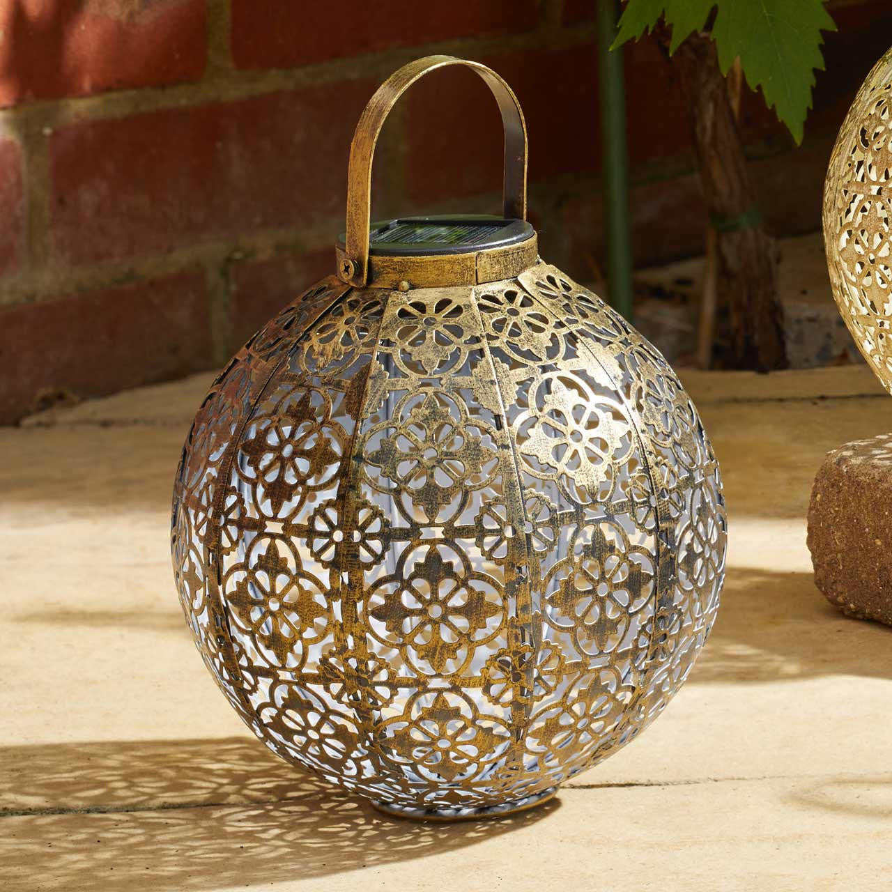 Smart Garden Gold & Cream Damasquette Solar Lantern