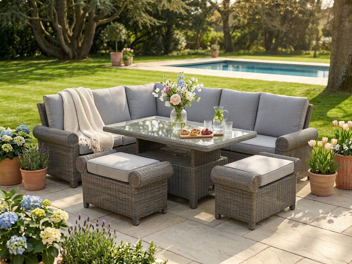 Summerfield Corner Lounge Dining Set with Height Adjustable Table