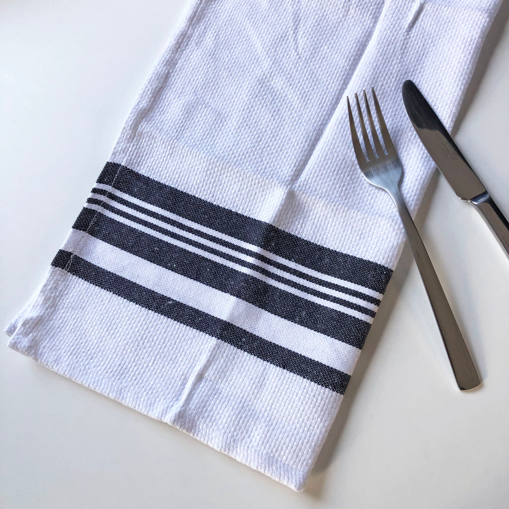 Black & White Kitchen Tea Towels Set, Black Woven Kitchen Towels