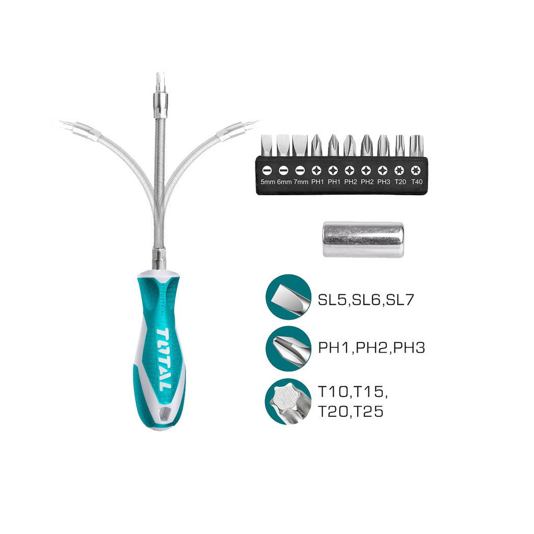 Total Flexible Shaft Screwdriver Set - 12pcs - THT250FL1206