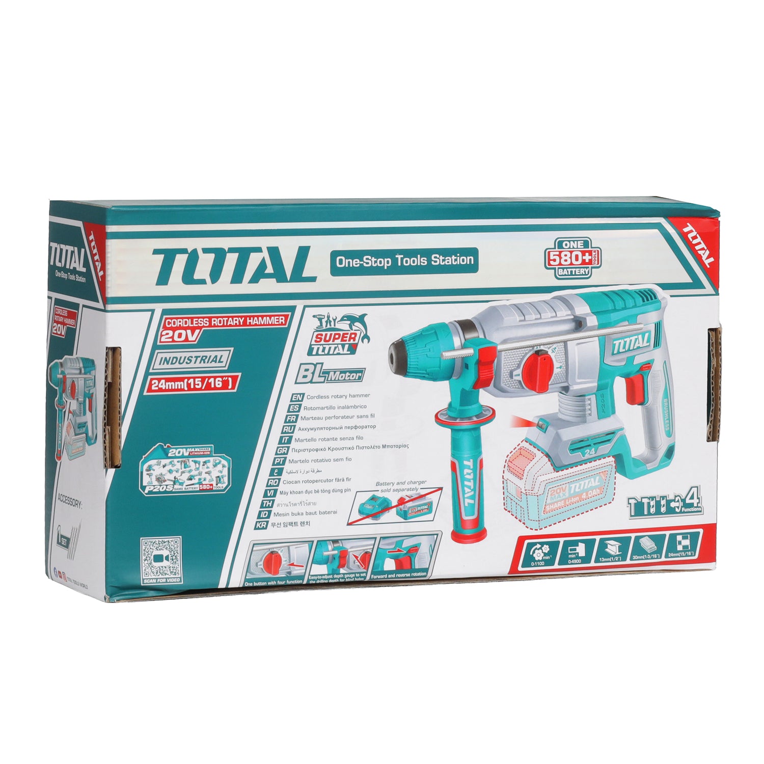 Total Li-Ion 20V Cordless Rotary Hammer SDS Plus (Battery not included) - TRHLI20248