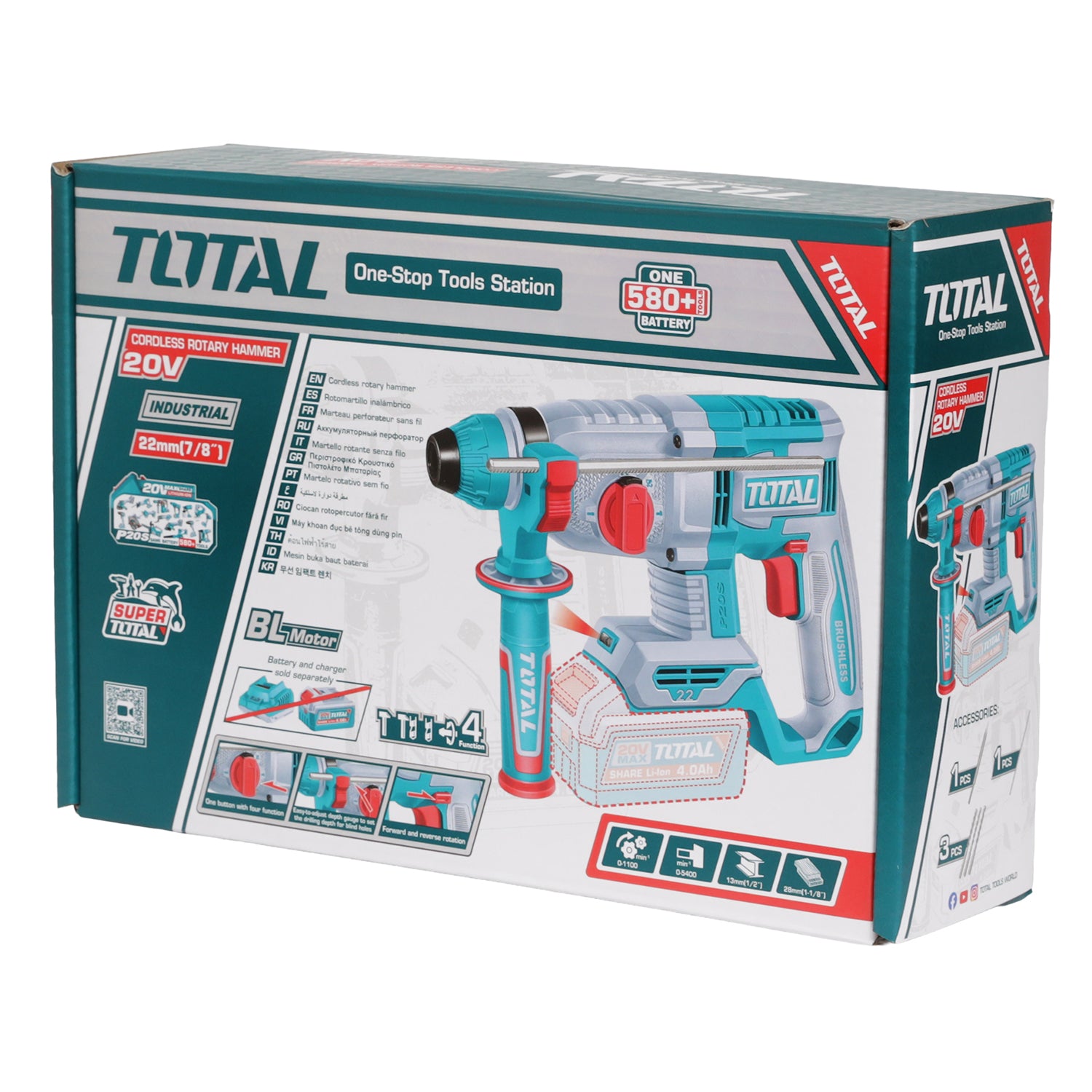 Total Li-Ion 20V Cordless Rotary Hammer SDS Plus (Battery not included) - TRHLI21228