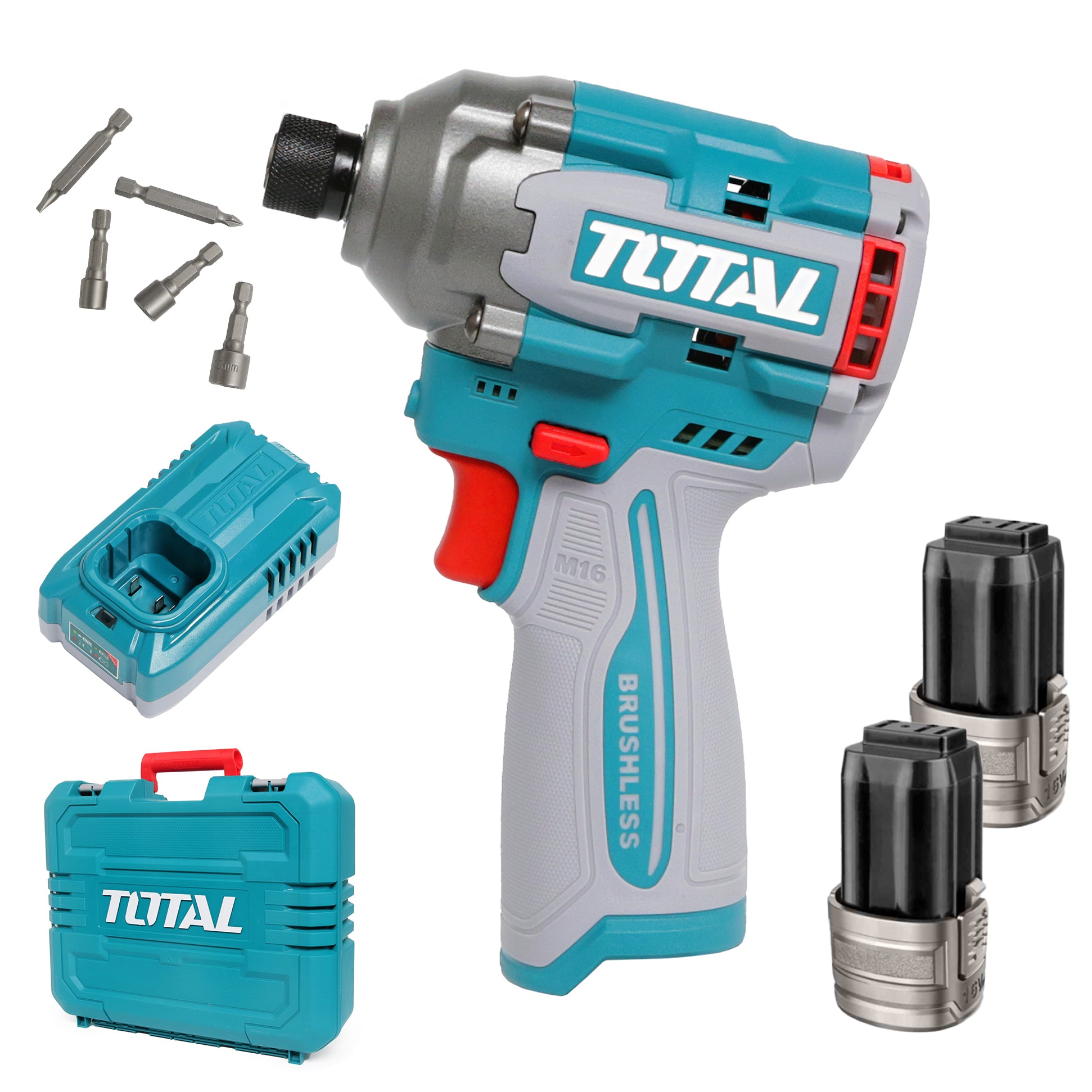 Total Li-Ion 16V Compact Brushless Cordless Impact Driver (with 2 x Batteries & Charger) - TIRLI16178E