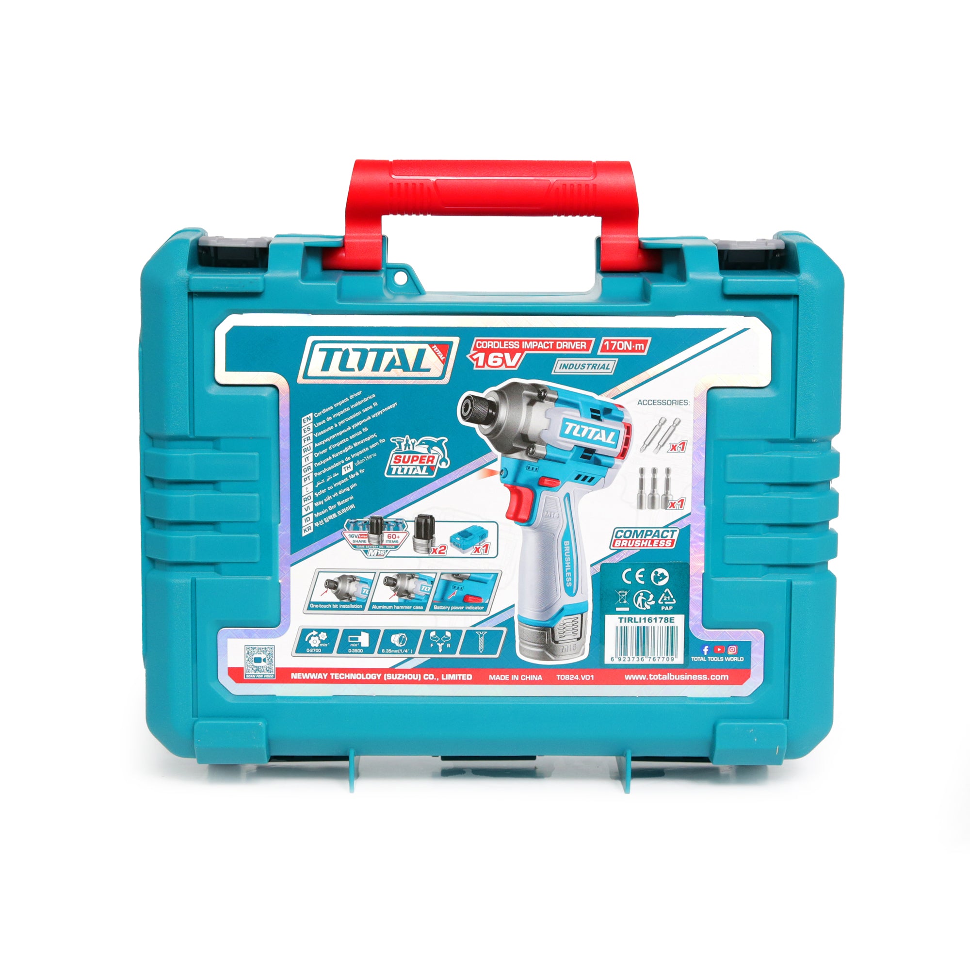 Total Li-Ion 16V Compact Brushless Cordless Impact Driver (with 2 x Batteries & Charger) - TIRLI16178E