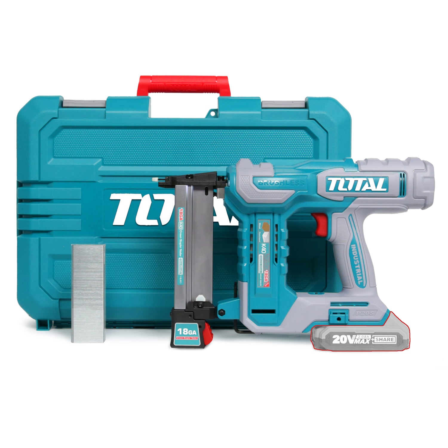 Total Li-Ion 20V Cordless Crown Stapler Nailer (Battery not included) - TCSNLI6005