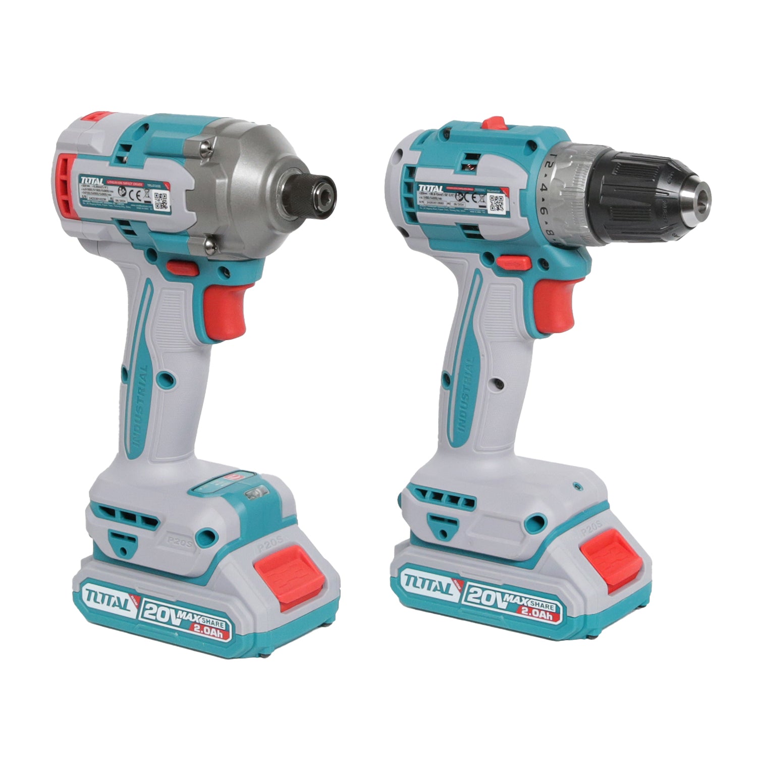 Total Li-Ion 20V Cordless 2pc Combo Kit (with 2 x Batteries & Charger) - TCKLI20272E