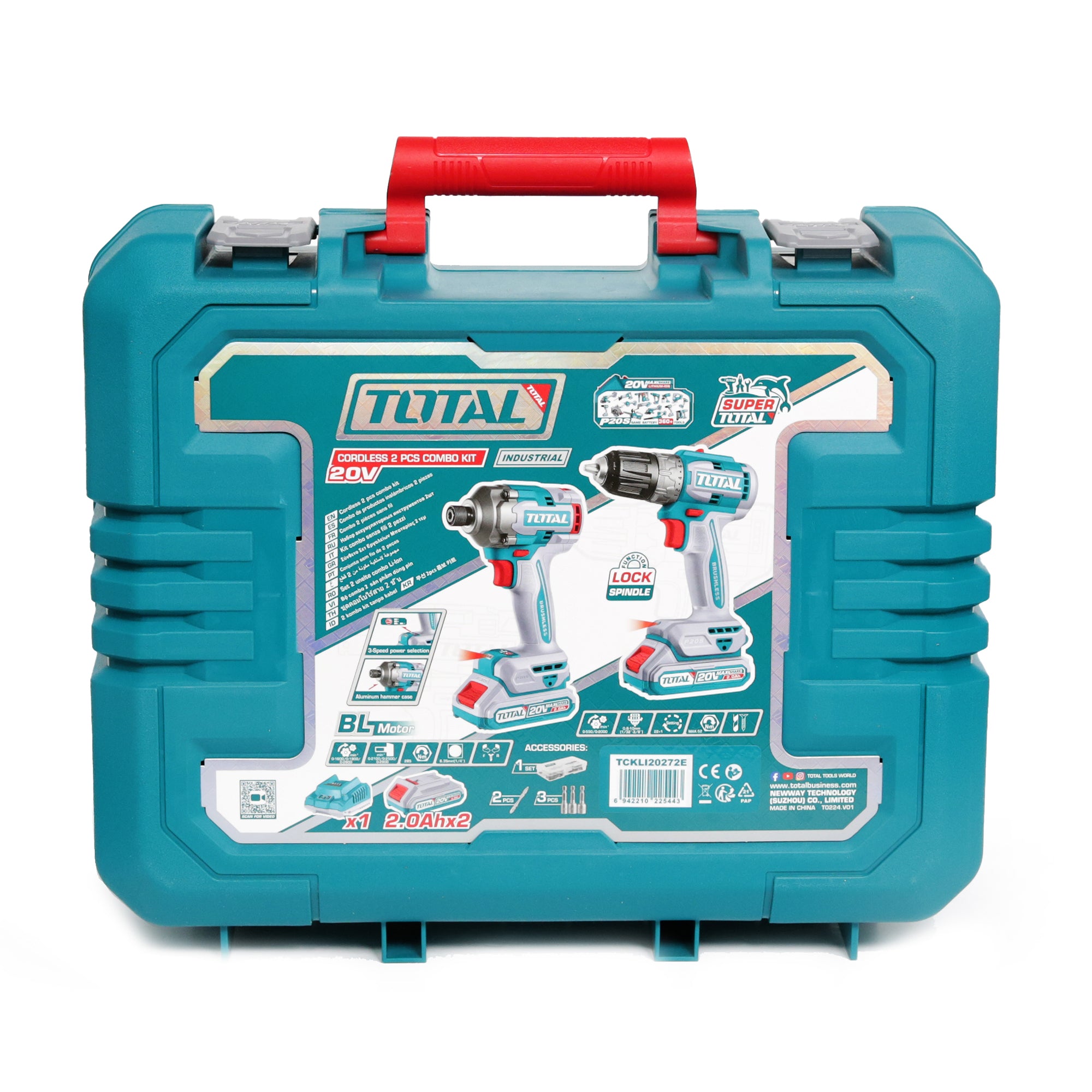 Total Li-Ion 20V Cordless 2pc Combo Kit (with 2 x Batteries & Charger) - TCKLI20272E