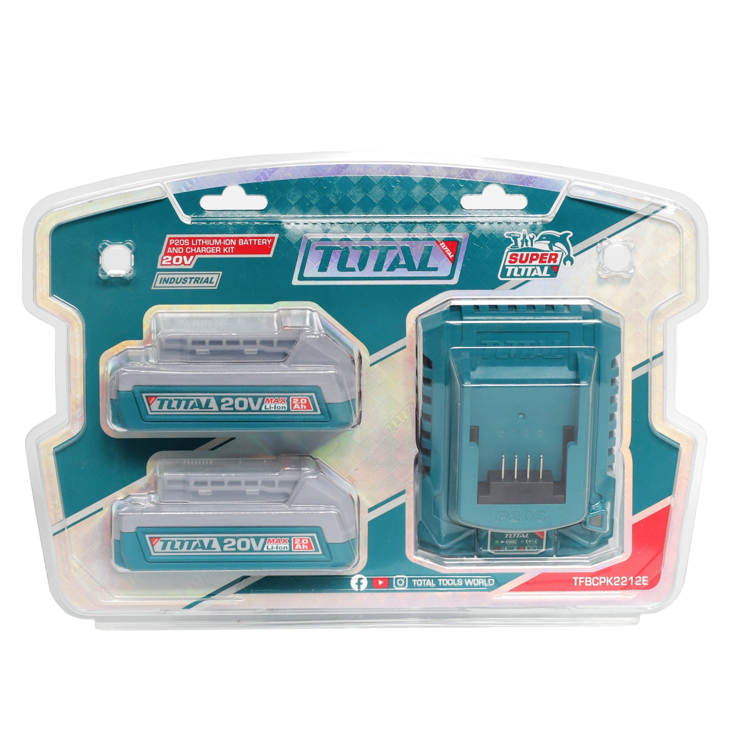 Total Li-Ion 20V - 2.0Ah Battery x2 & Charger Kit - TFBCPK2212E
