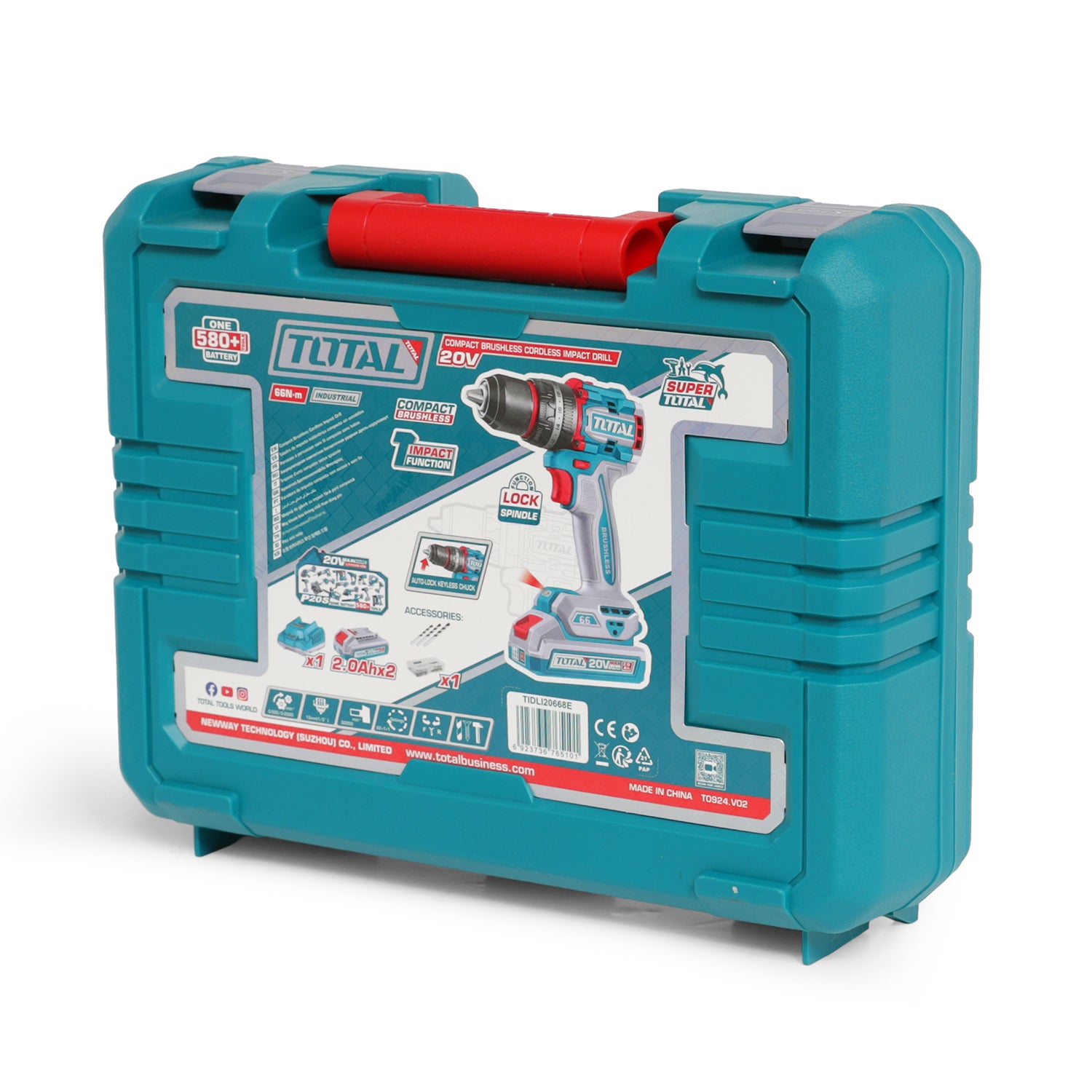 Total Li-Ion 20V Compact Brushless Impact Drill (with 2 x Batteries & Charger) - TIDLI20668E