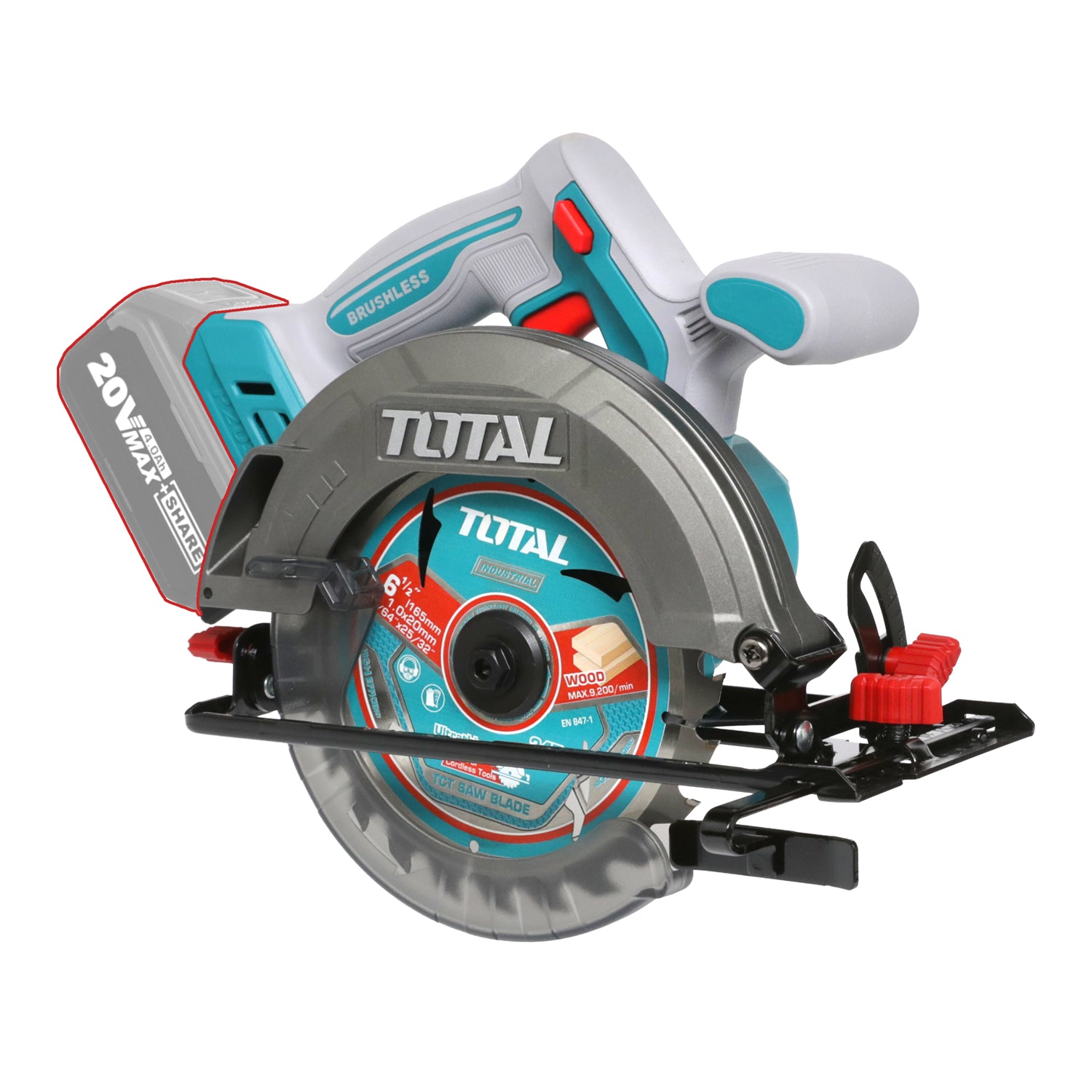 Total Li-Ion 20V Cordless Circular Saw 165mm (Battery Not Included) - TSLI1652