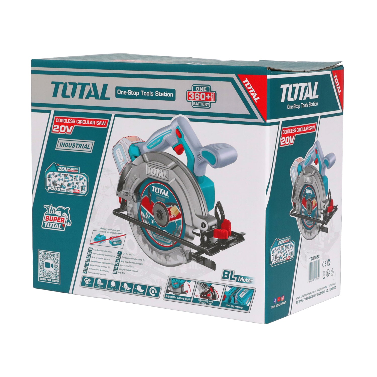 Total Li-Ion 20V Cordless Circular Saw 165mm (Battery Not Included) - TSLI1652