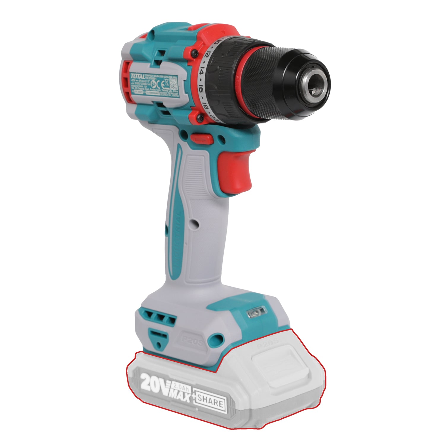 Total Li-Ion 20V Compact Brushless Cordless Drill (Battery not included) - TDLI206681