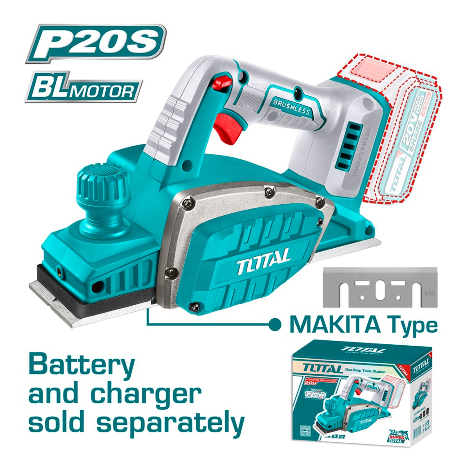 Total Li-Ion 20V Cordless Planer (Battery Not Included) - TRLI20401