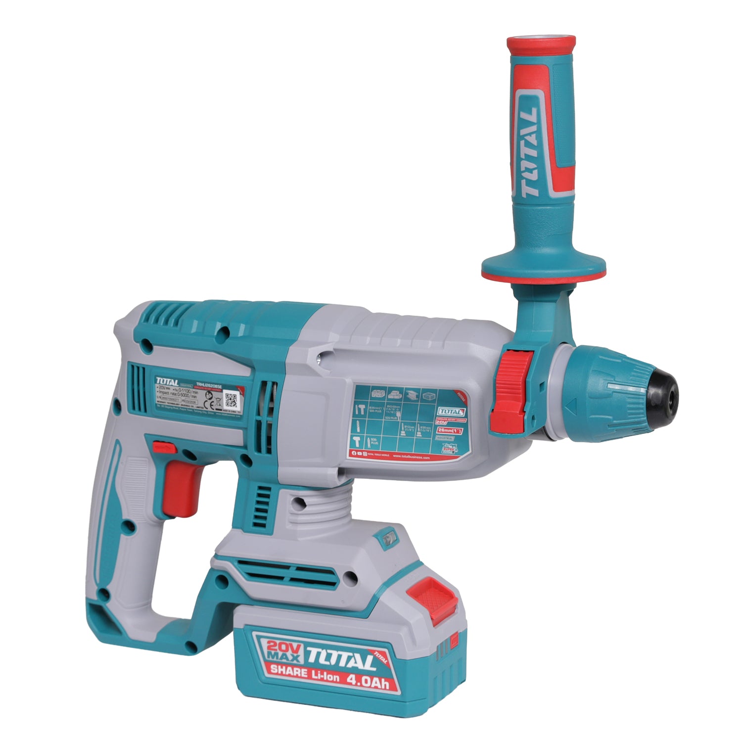 Total Li-Ion 20V Rotary Hammer (with 2 Batteries & Charger) - TRHLI262085E