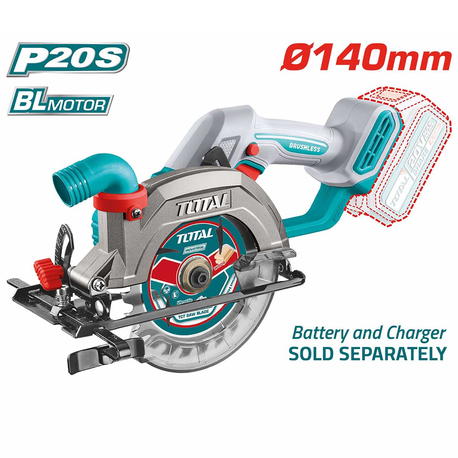 Total Li-Ion 20V Circular Saw 140mm - (Battery Not Included) - TSLI1402