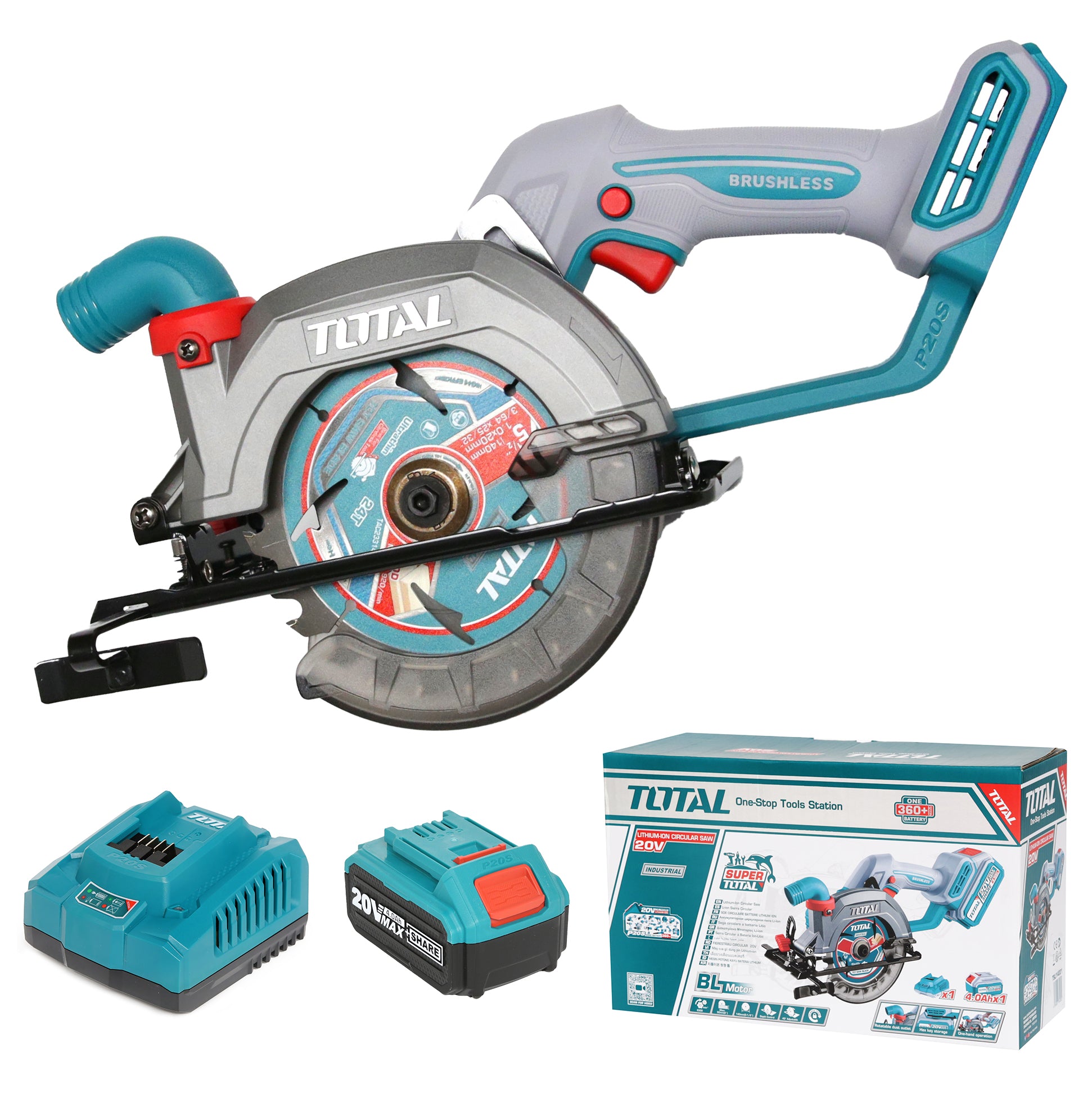 Total Li-Ion 20V Circular Saw 140mm - (with Battery & Charger) - TSLI14021