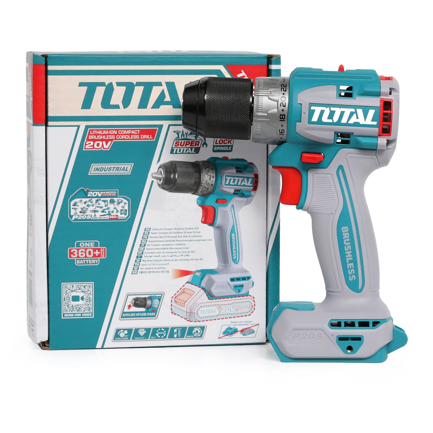 Total Li-Ion 20V Compact Brushless Cordless Drill (Battery not included) - TDLI206021