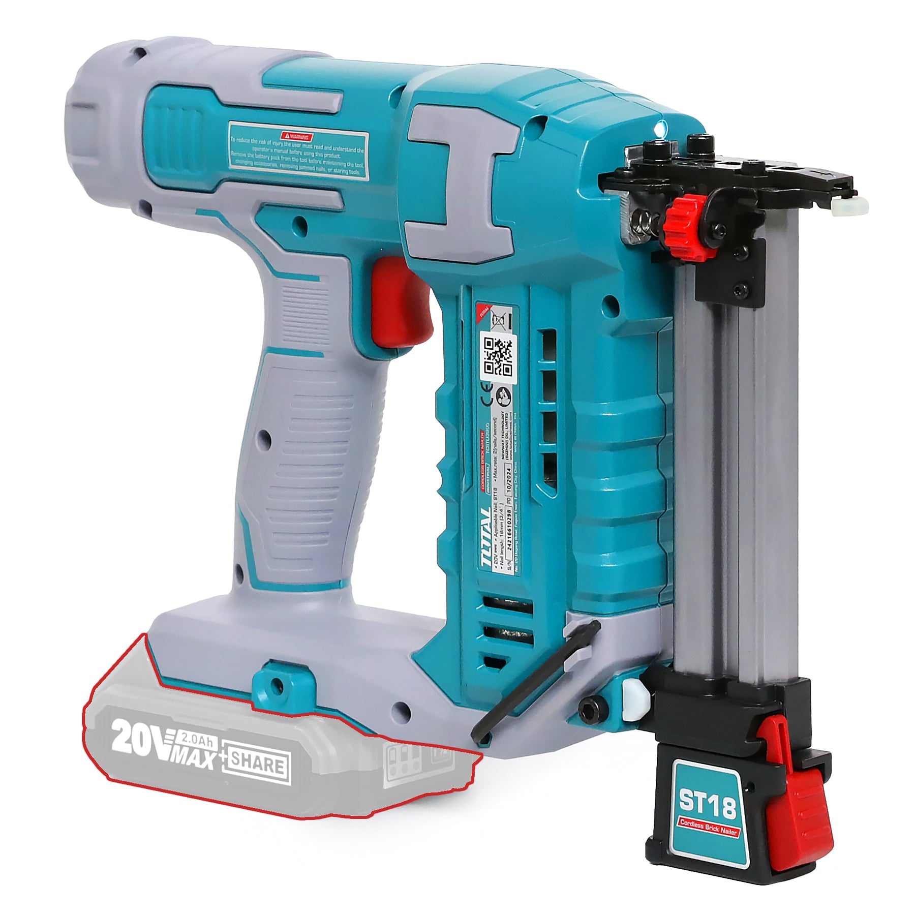 Total Li-Ion 20V Cordless Brick Nailer (Battery not included) - TCSTLI3805