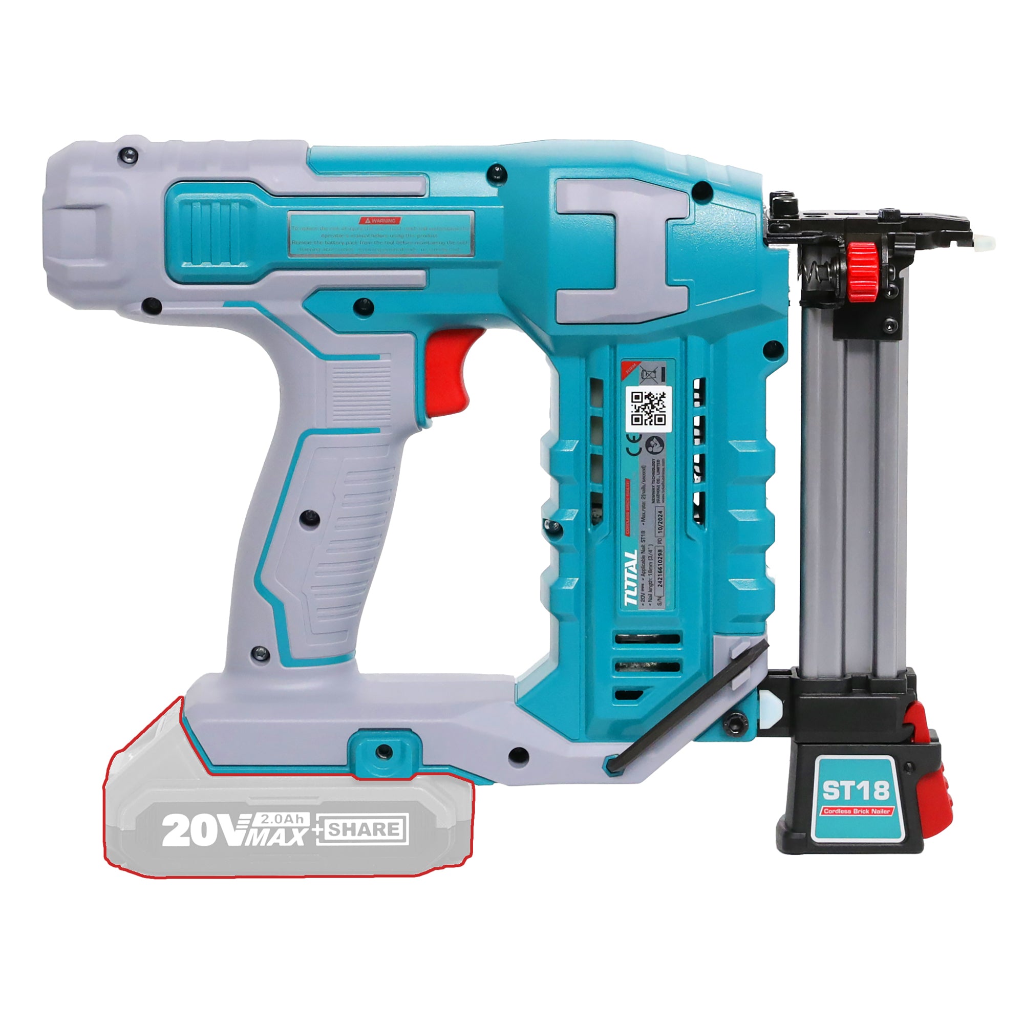 Total Li-Ion 20V Cordless Brick Nailer (Battery not included) - TCSTLI3805