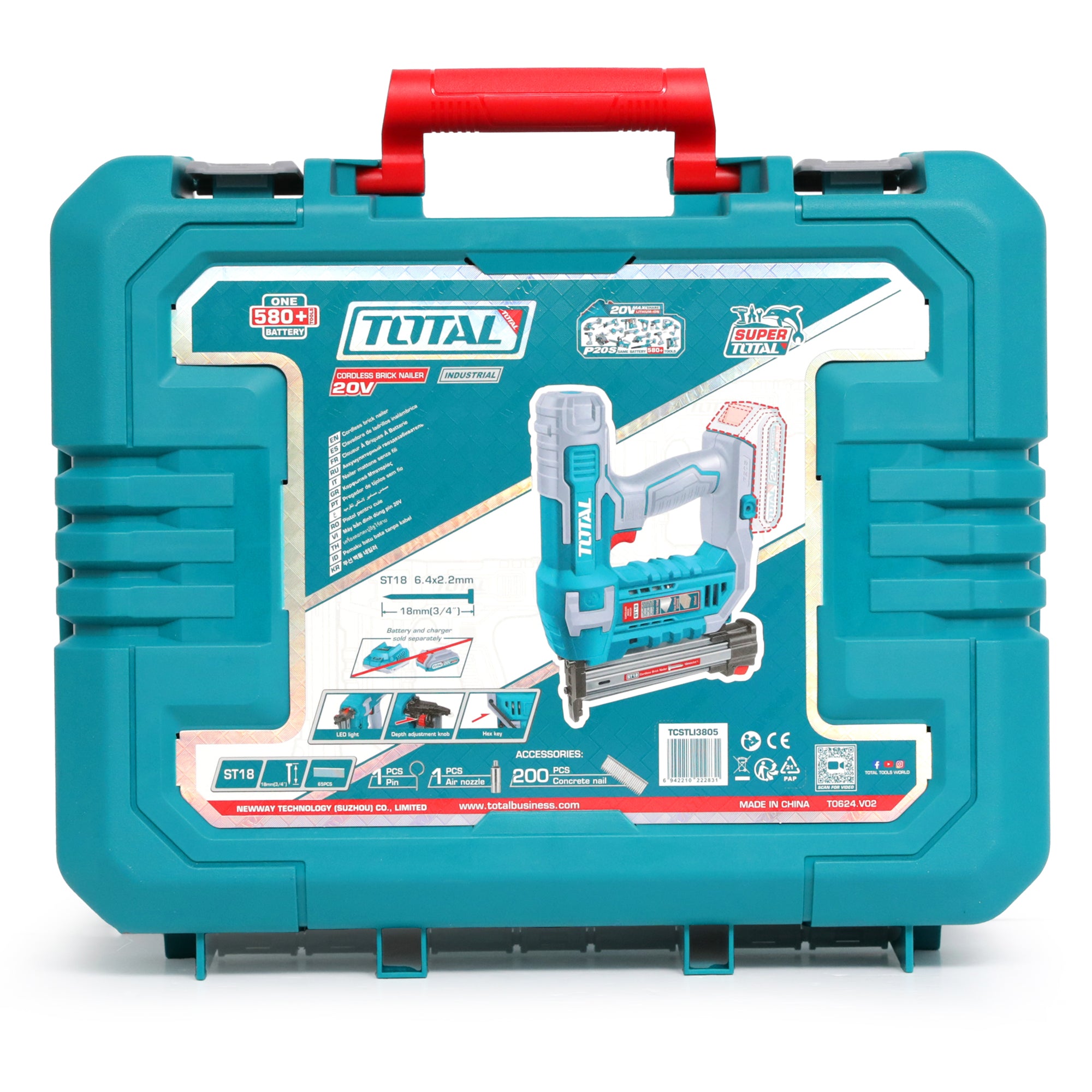 Total Li-Ion 20V Cordless Brick Nailer (Battery not included) - TCSTLI3805