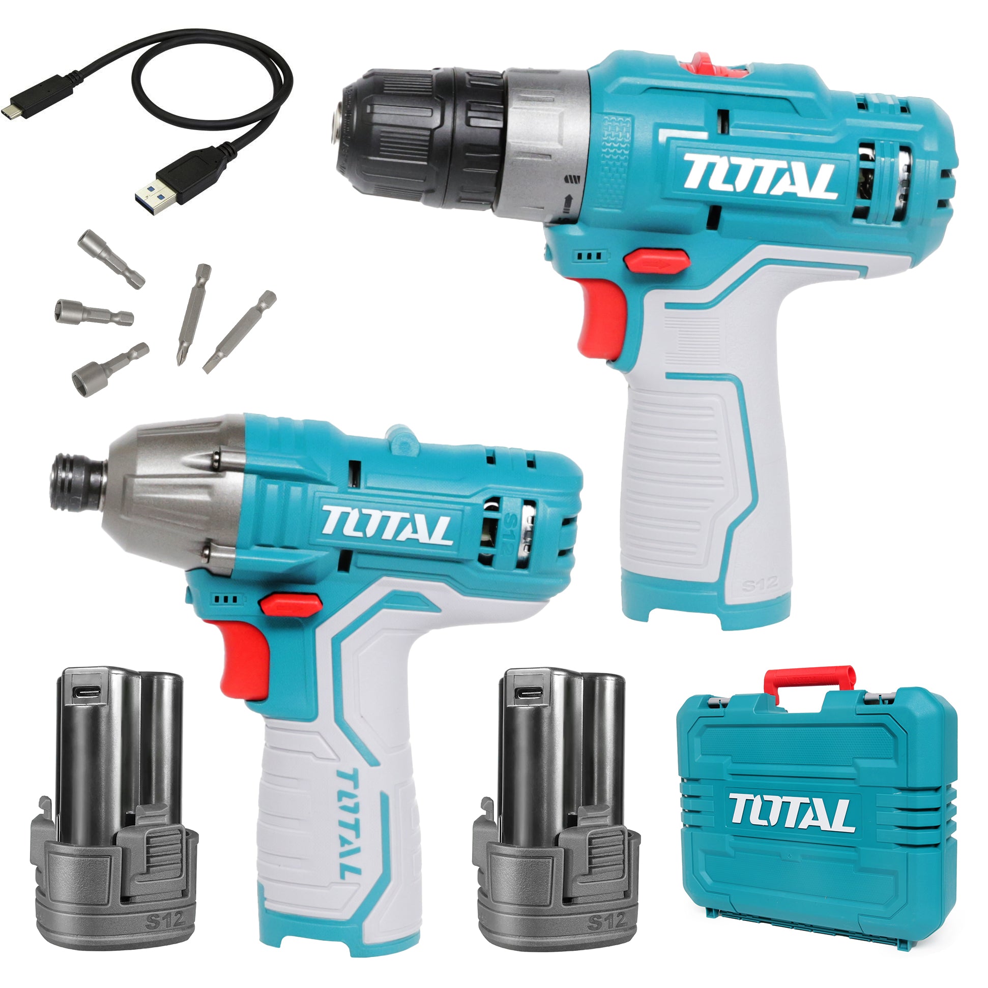 Total Li-Ion 12V Cordless Pcs Combo Kit (with x Batteries) TOSLI