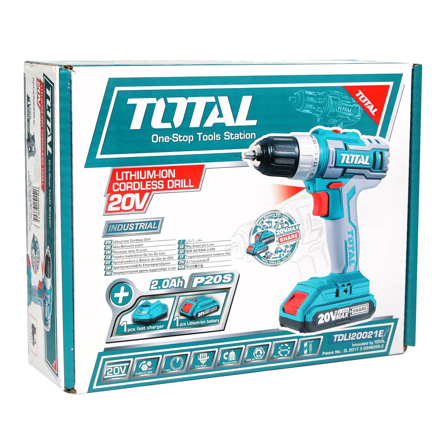 Total Li-Ion 20V Cordless Drill (with Battery & Charger) - TDLI20021E
