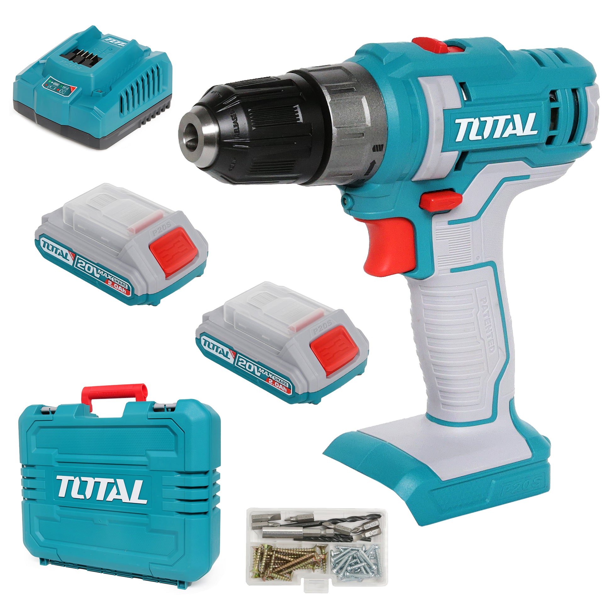Total Li-Ion 20V Cordless Drill (with x Batteries Charger) TDLI2