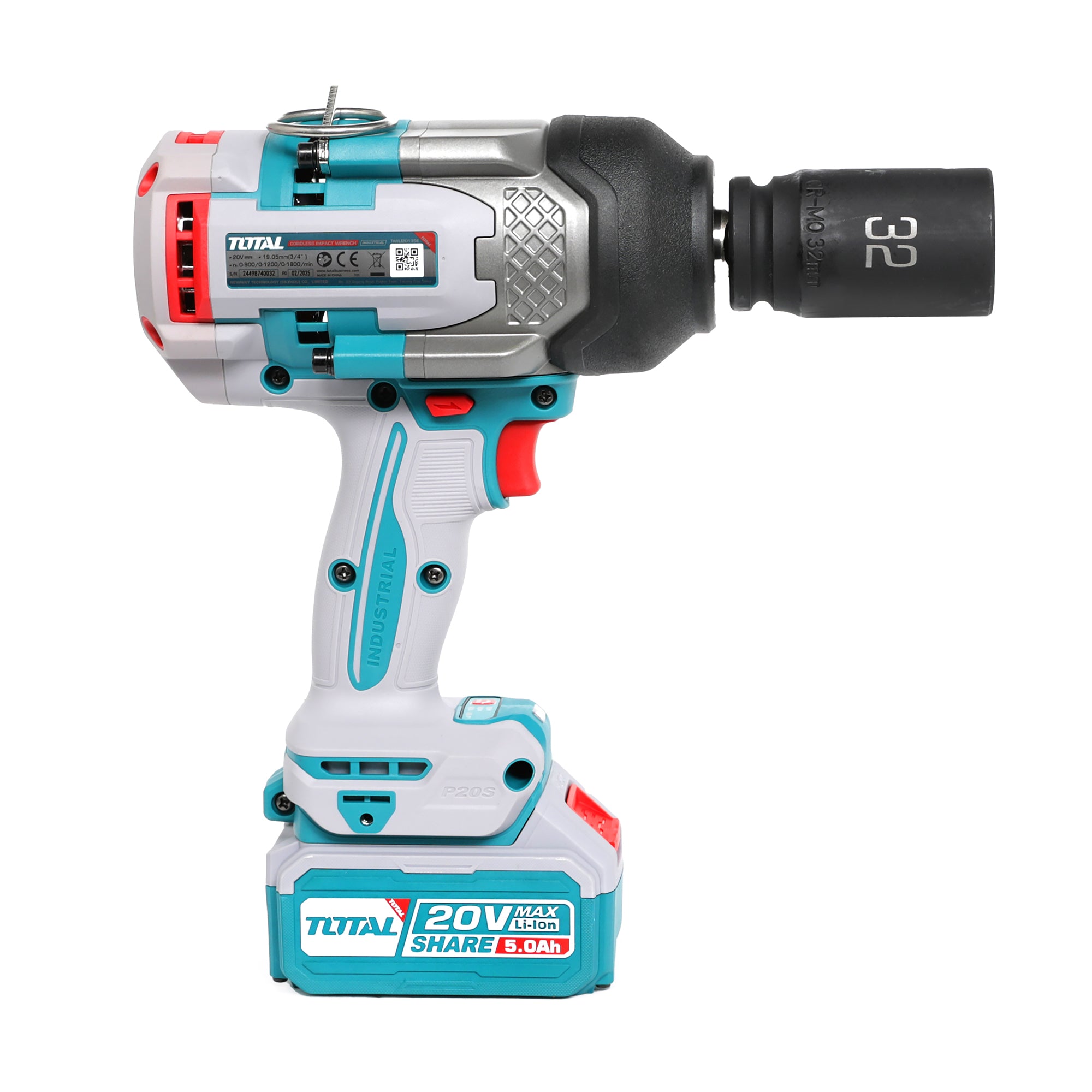 Total Li-Ion 20V Cordless Impact Wrench (with 2 x Batteries & Charger) - TIWLI20135E