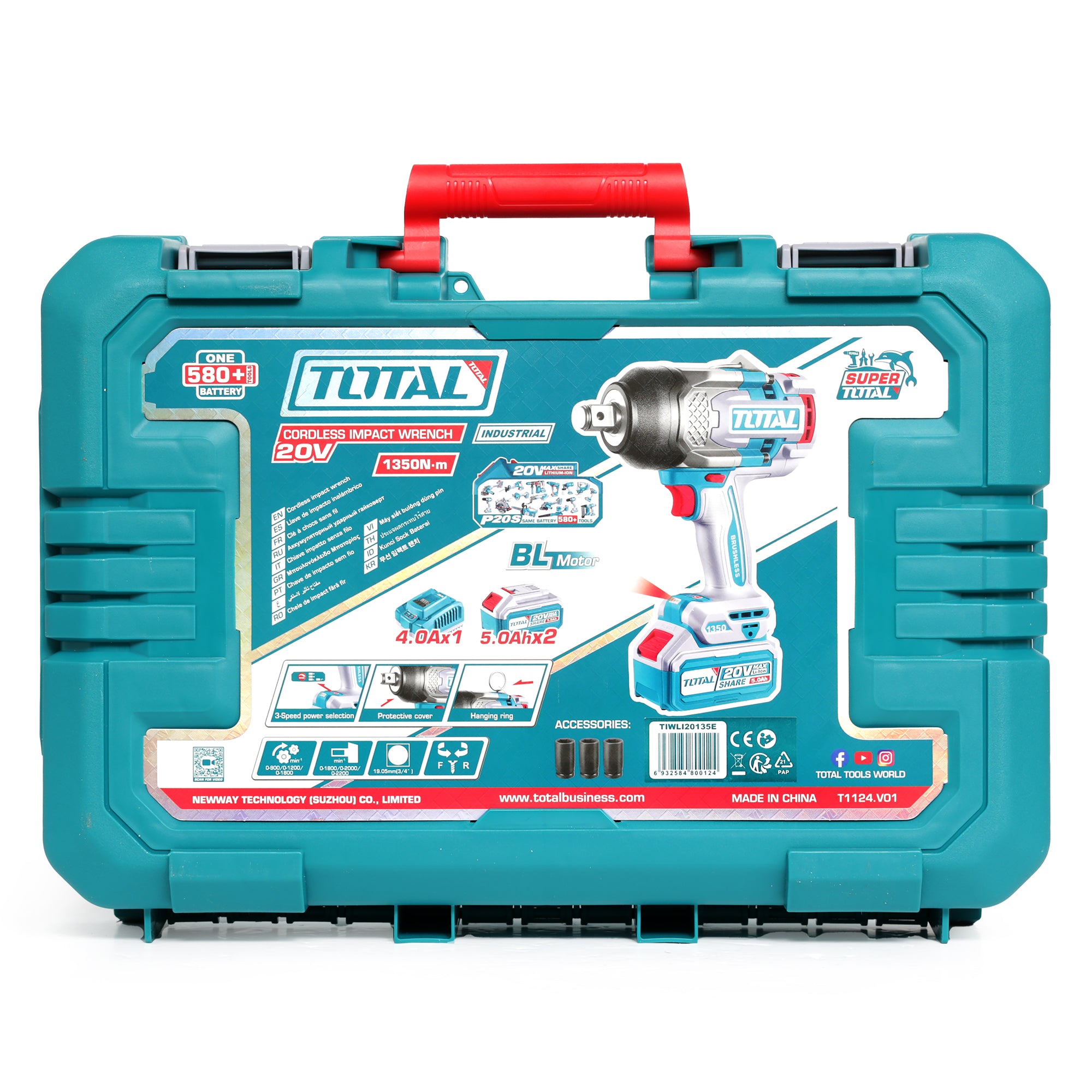 Total Li-Ion 20V Cordless Impact Wrench (with 2 x Batteries & Charger) - TIWLI20135E