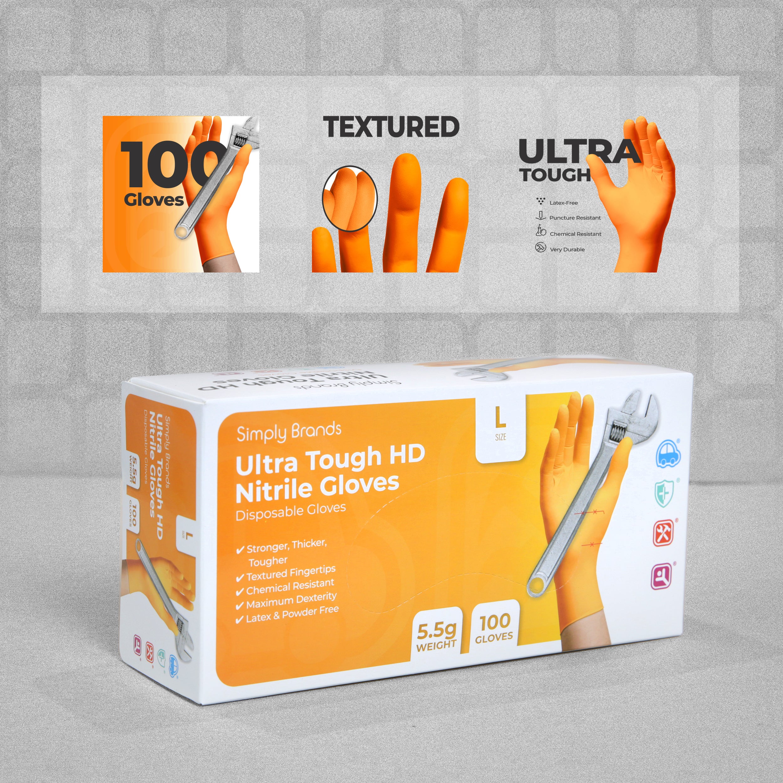 Ultra Tough HD Nitrile Disposable Gloves -  Large