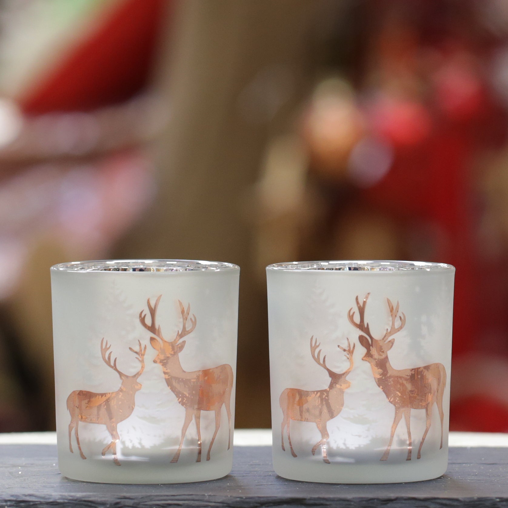 Woodland Glass Candle Holder - Rose Gold