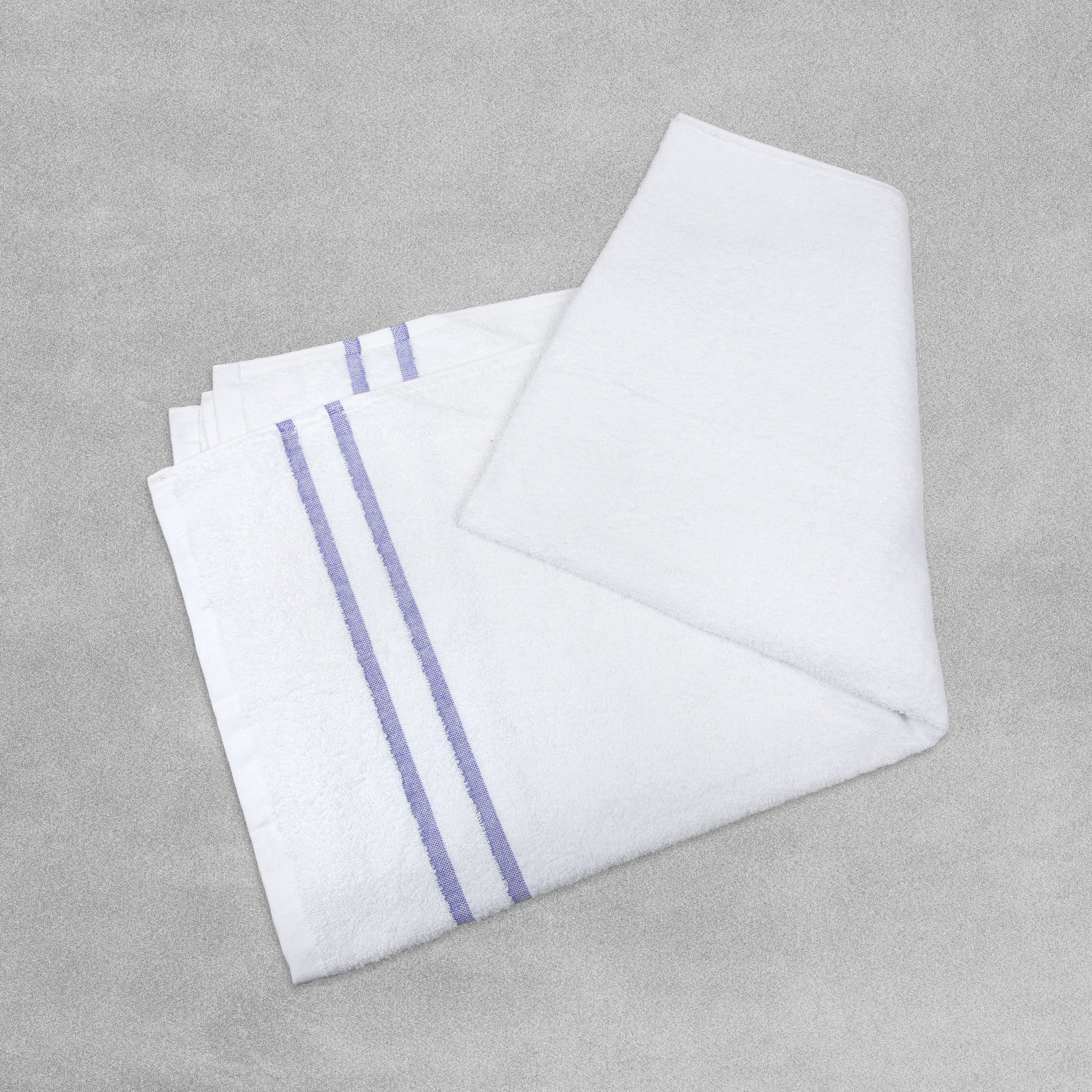 White Bath / Gym Towel with Blue Stripes