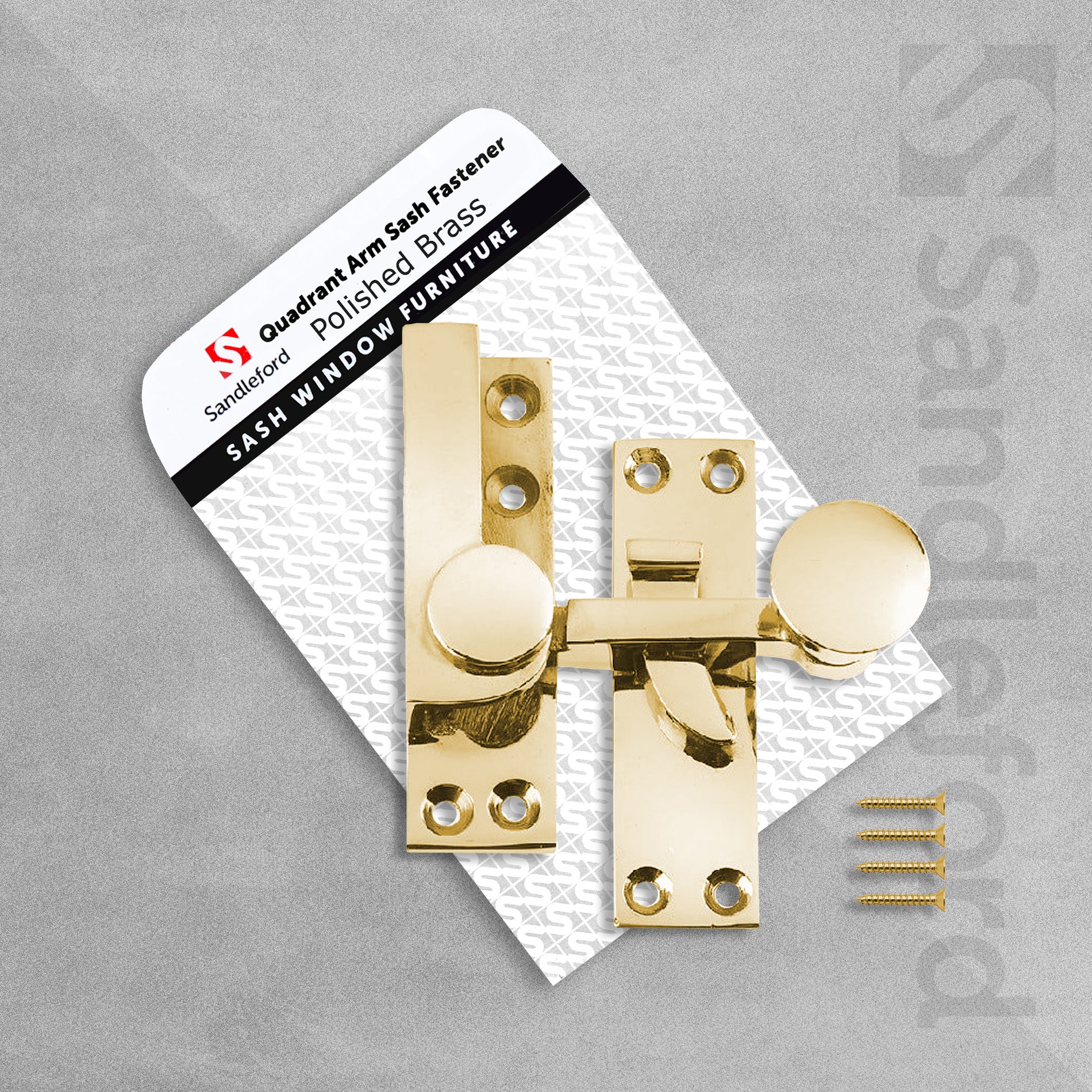 Sandleford - Quadrant Arm Sash Fastener Polished Brass 70mm