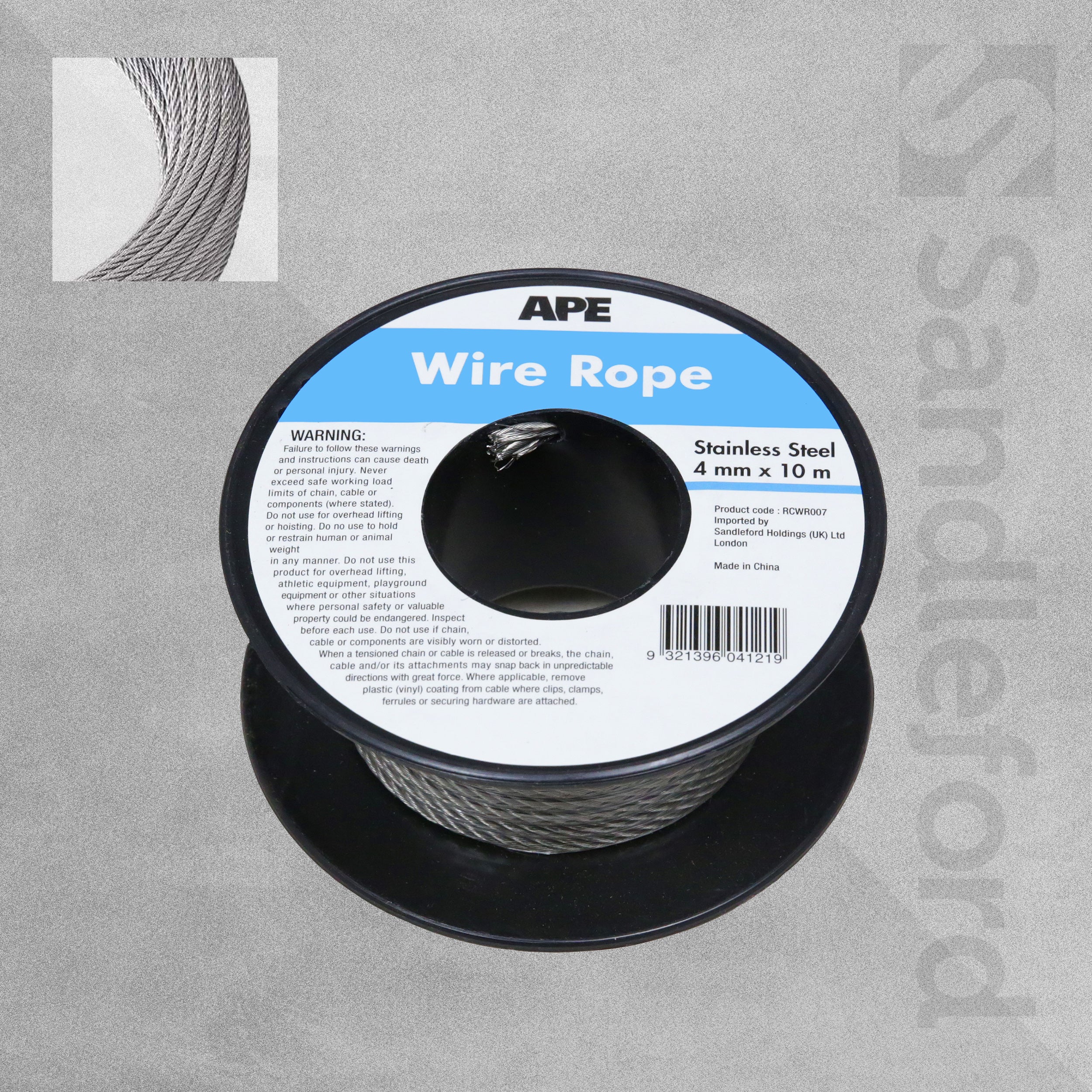 Ape Galvanised | Stainless Steel Wire Rope - Various Sizes | Thickness