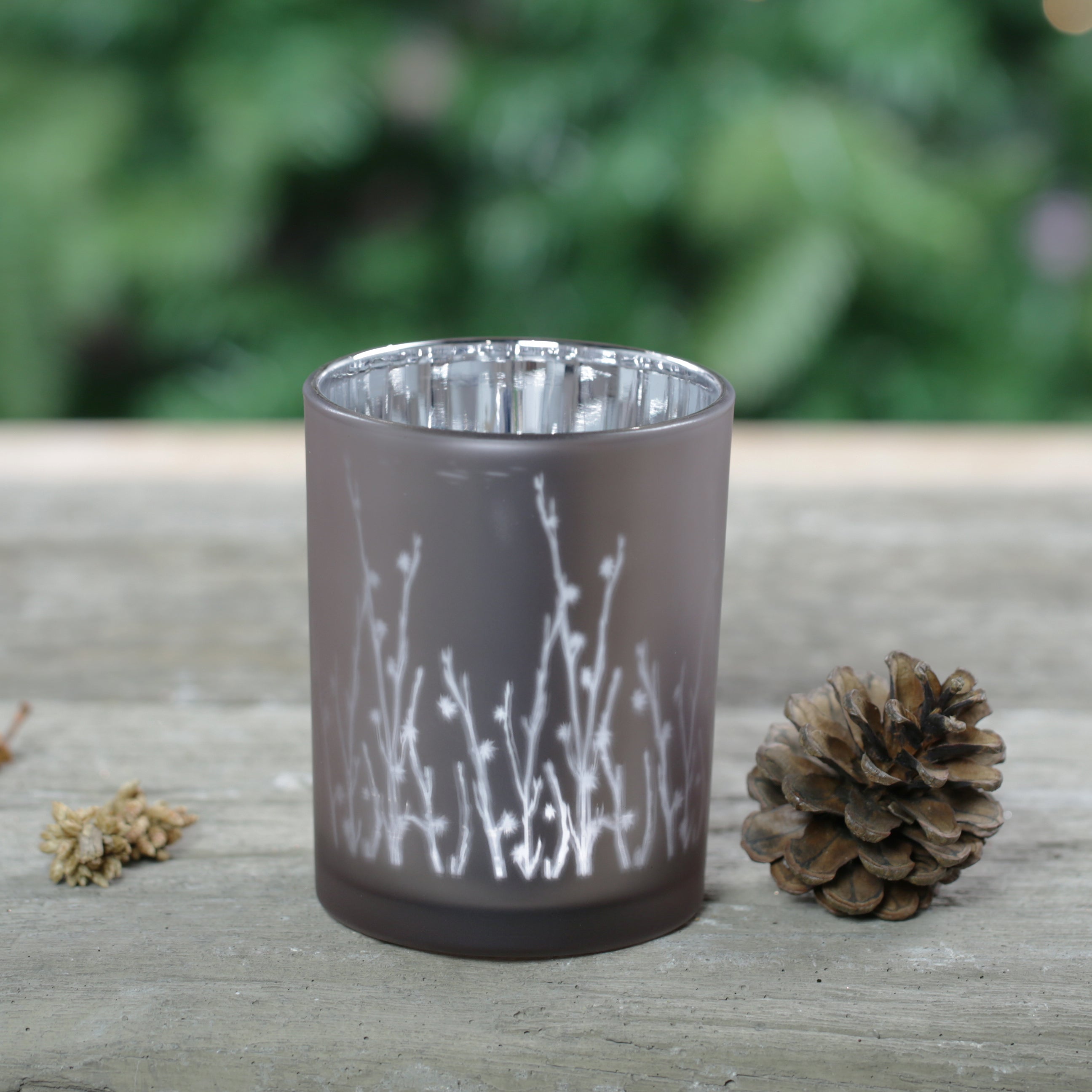 Branches Design Glass Candle Holder - Silver Heather