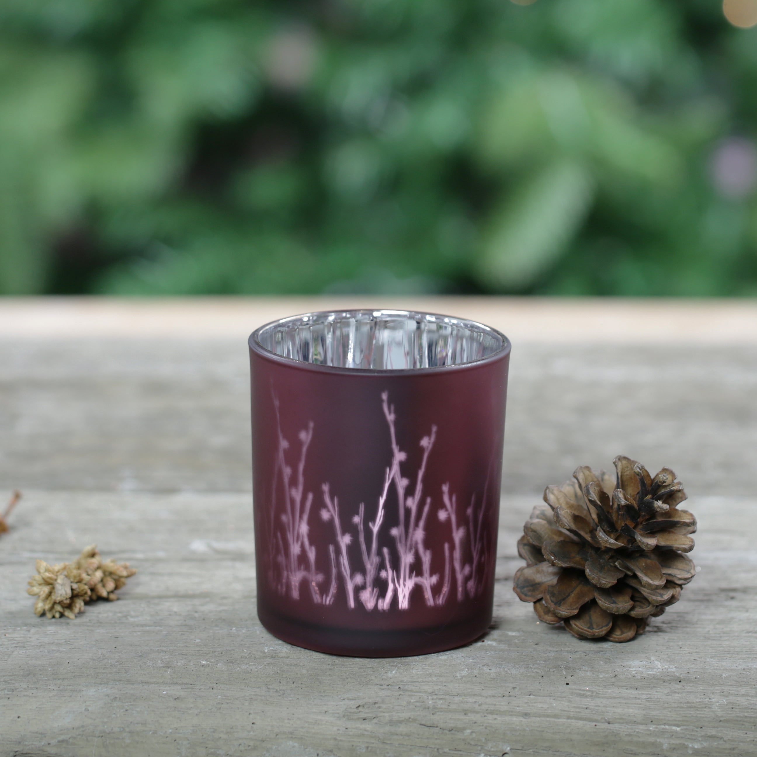 Branches Design Glass Candle Holder - Velvet Maroon