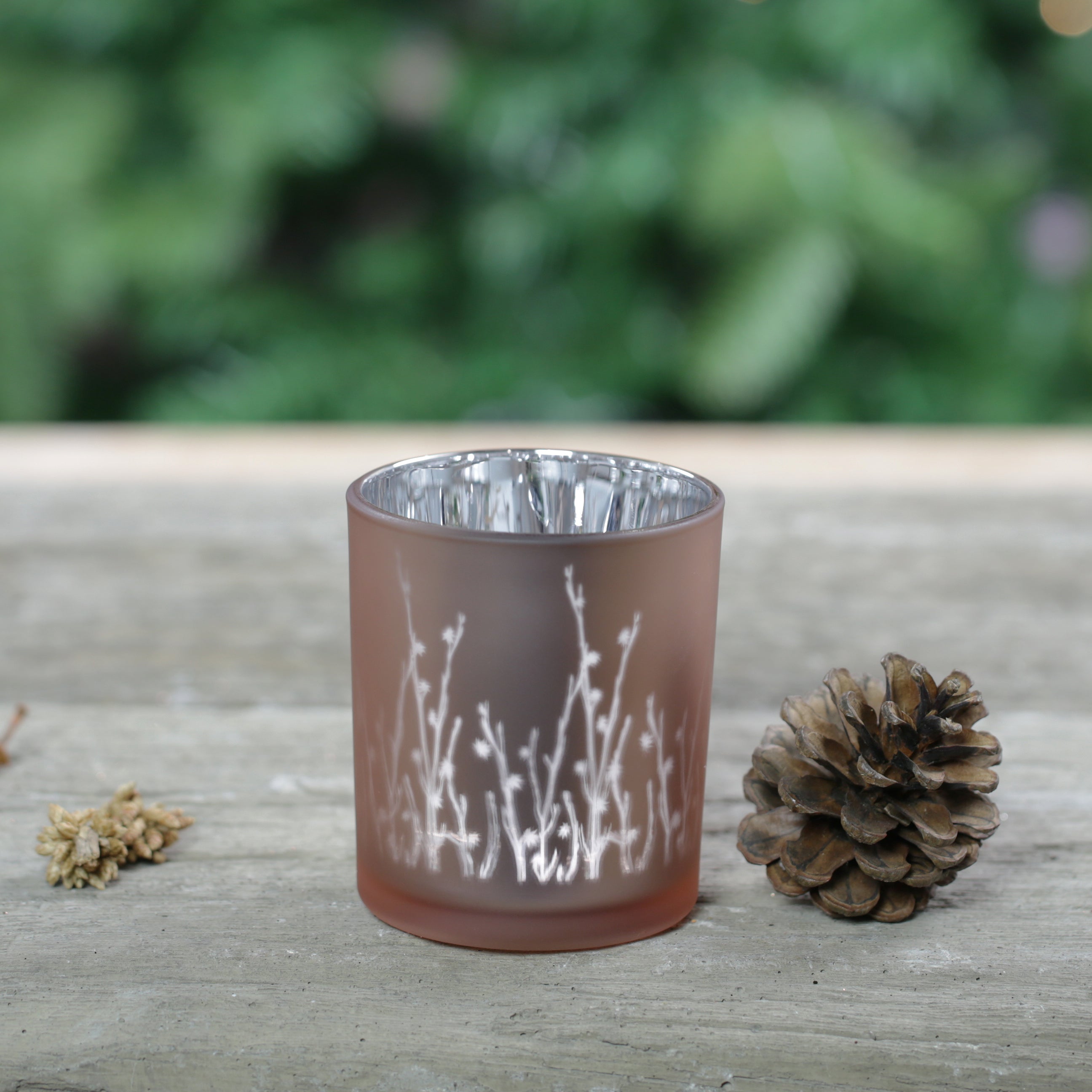 Branches Design Glass Candle Holder - Silver Peach