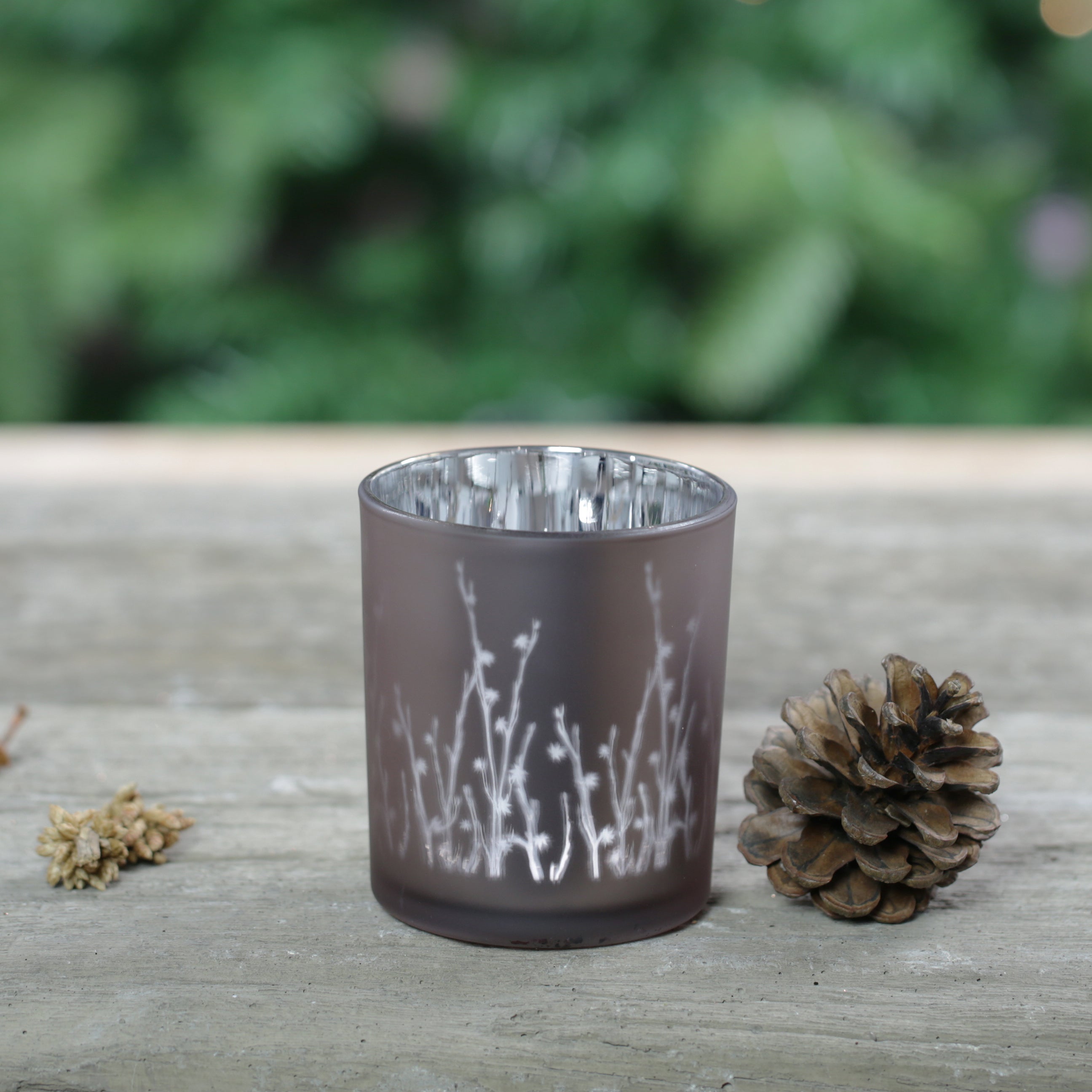 Branches Design Glass Candle Holder - Silver Heather
