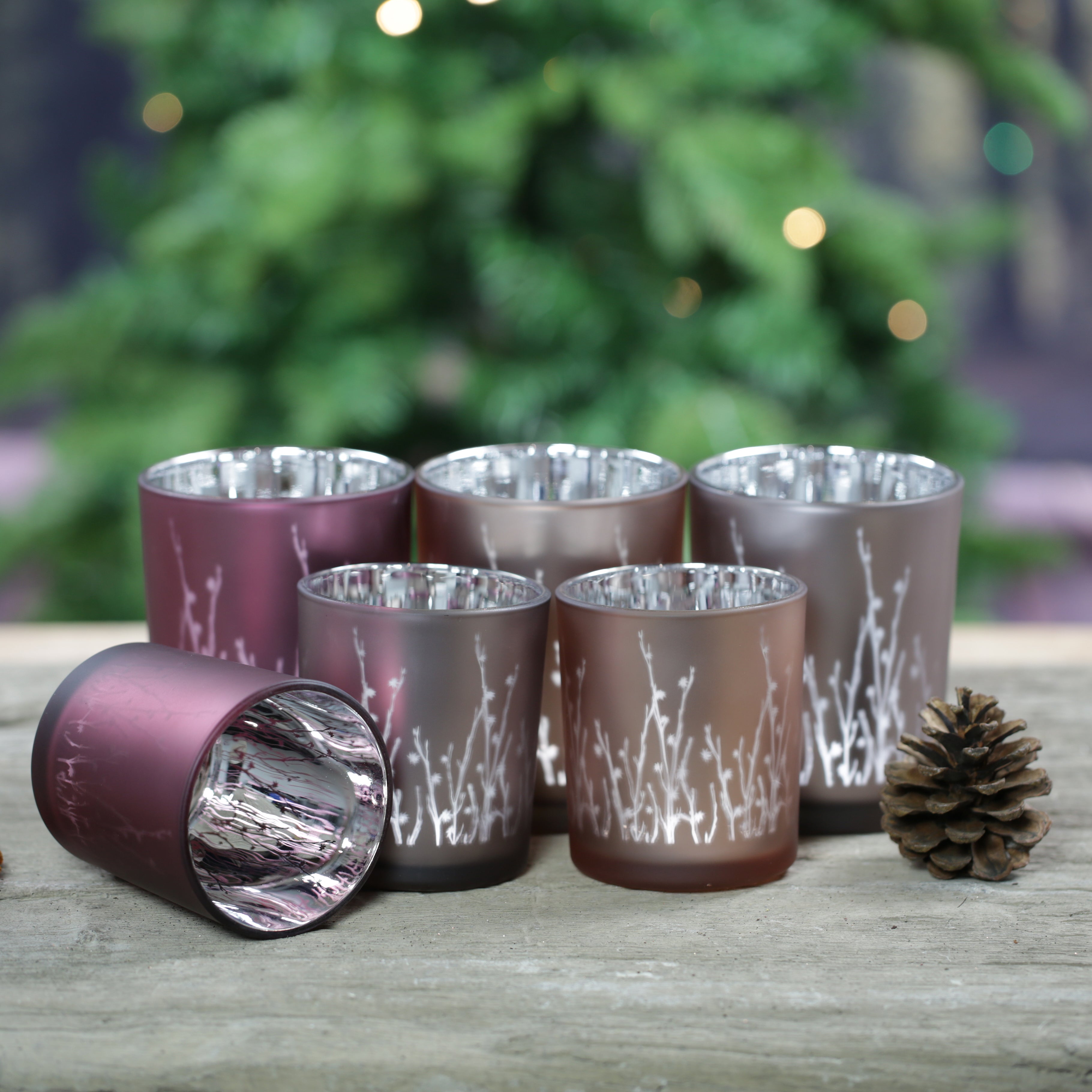 Branches Design Glass Candle Holder - Silver Peach