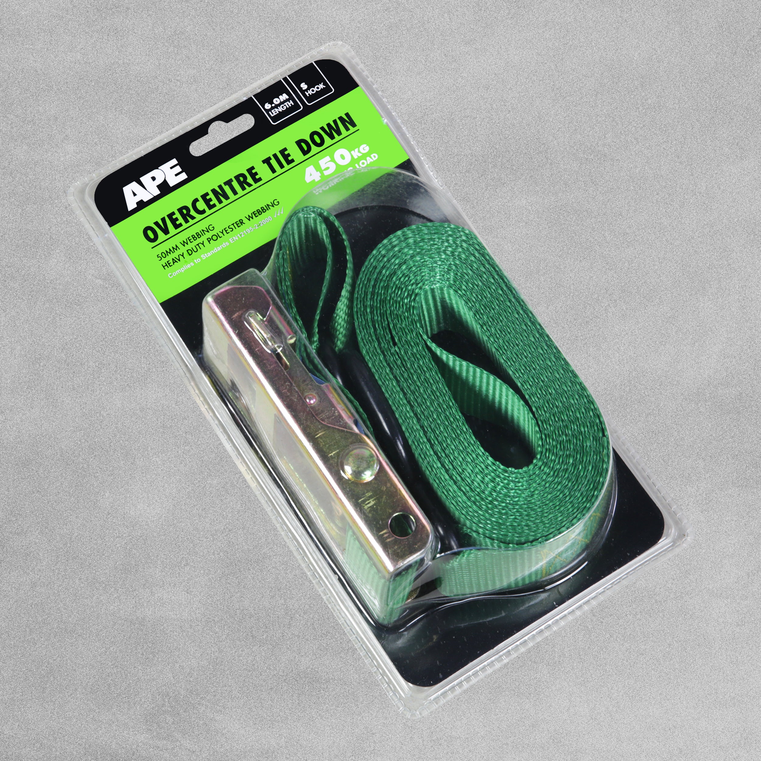 APE - Overcentre Tie Downs - 450kg load / 6m length / 50mm Webbing